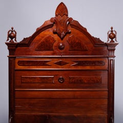 Antique Renaissance Revival Carved Walnut & Burl Double Bed Circa 1890
