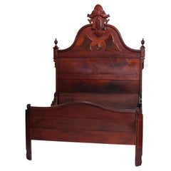 Antique Renaissance Revival Carved Walnut & Burl Double Bed Circa 1890
