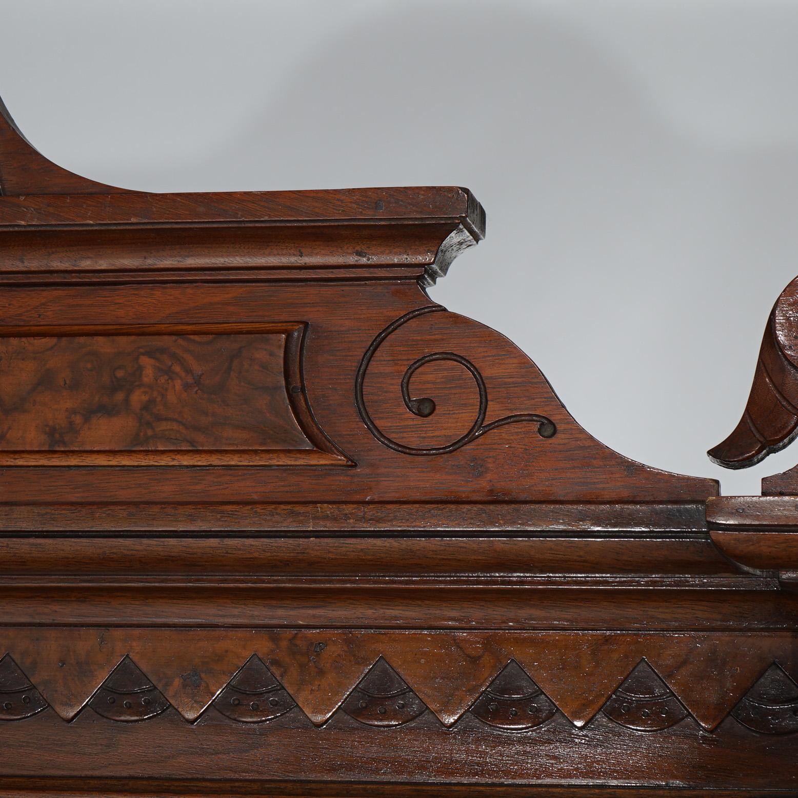 Antique Renaissance Revival Carved Walnut & Burl Enclosed Bookcase Circa 1880 7