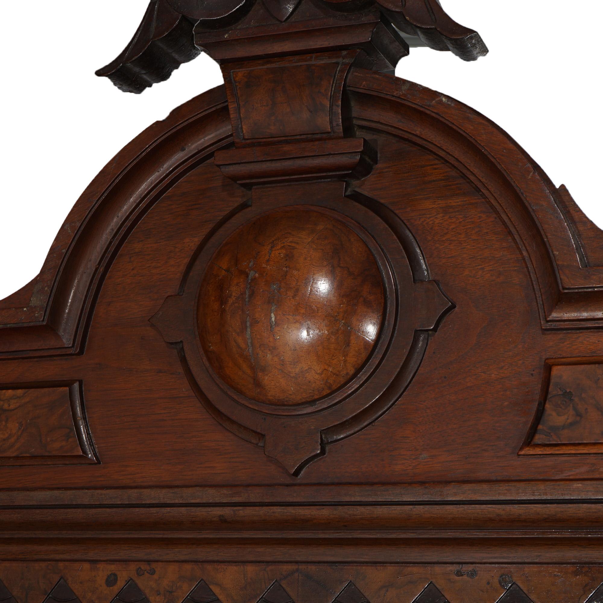 Antique Renaissance Revival Carved Walnut & Burl Enclosed Bookcase Circa 1880 8