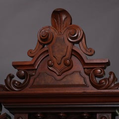 Antique Renaissance Revival Carved Walnut and Burl Full/Double Bed Frame