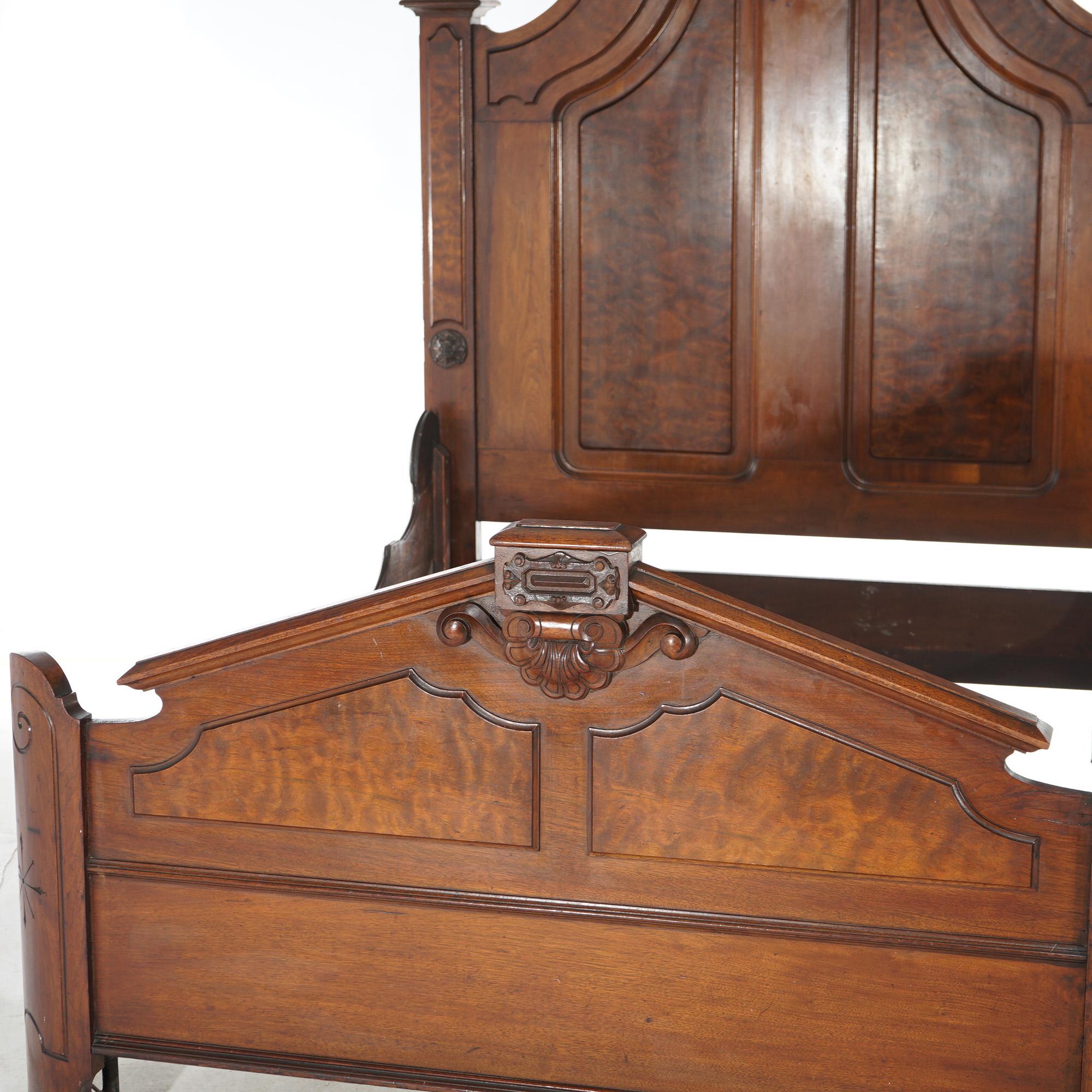 Antique Renaissance Revival Carved Walnut & Burl Full Size Bed 19th C 5