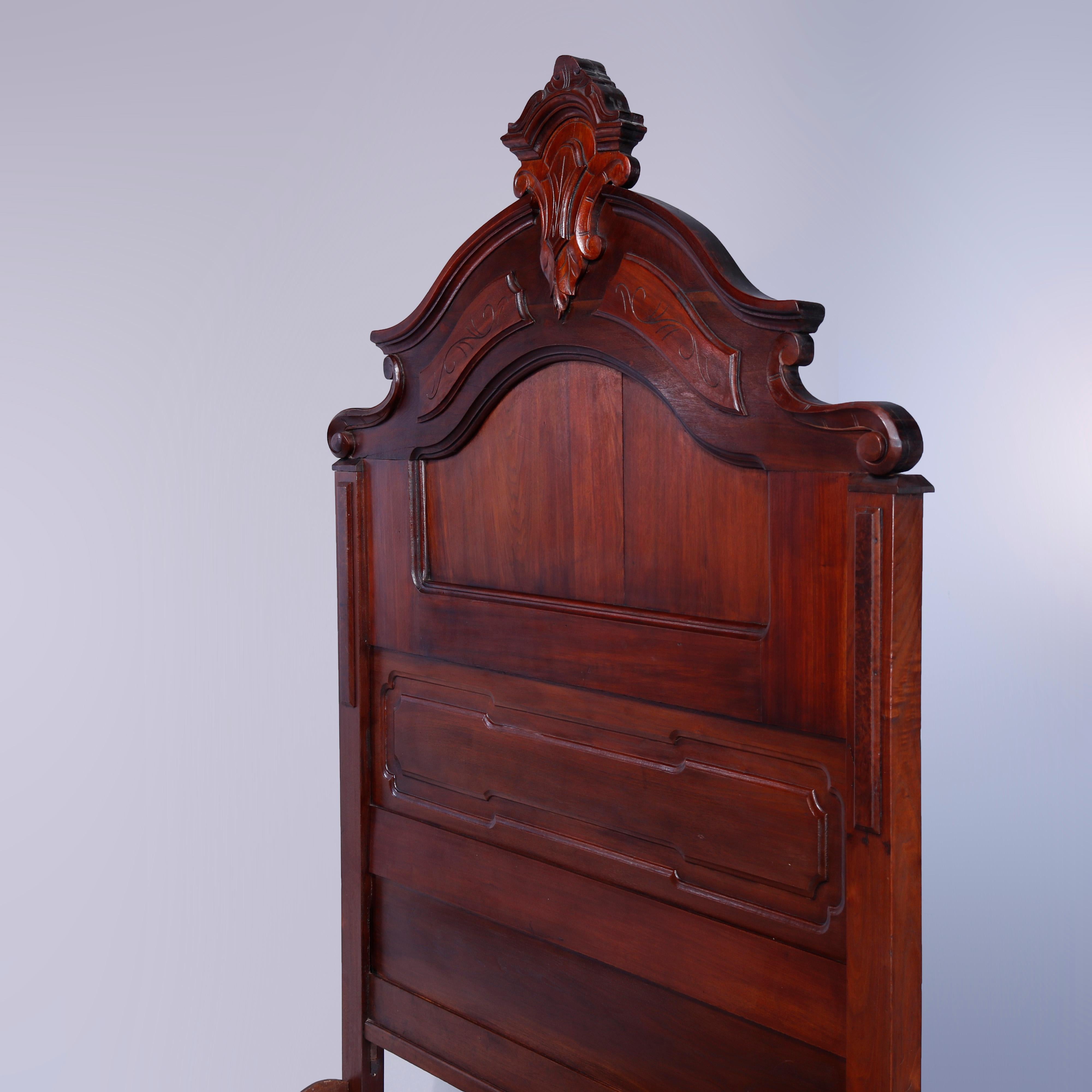 Antique Renaissance Revival Carved Walnut & Burl High Top Bed Circa 1890 5