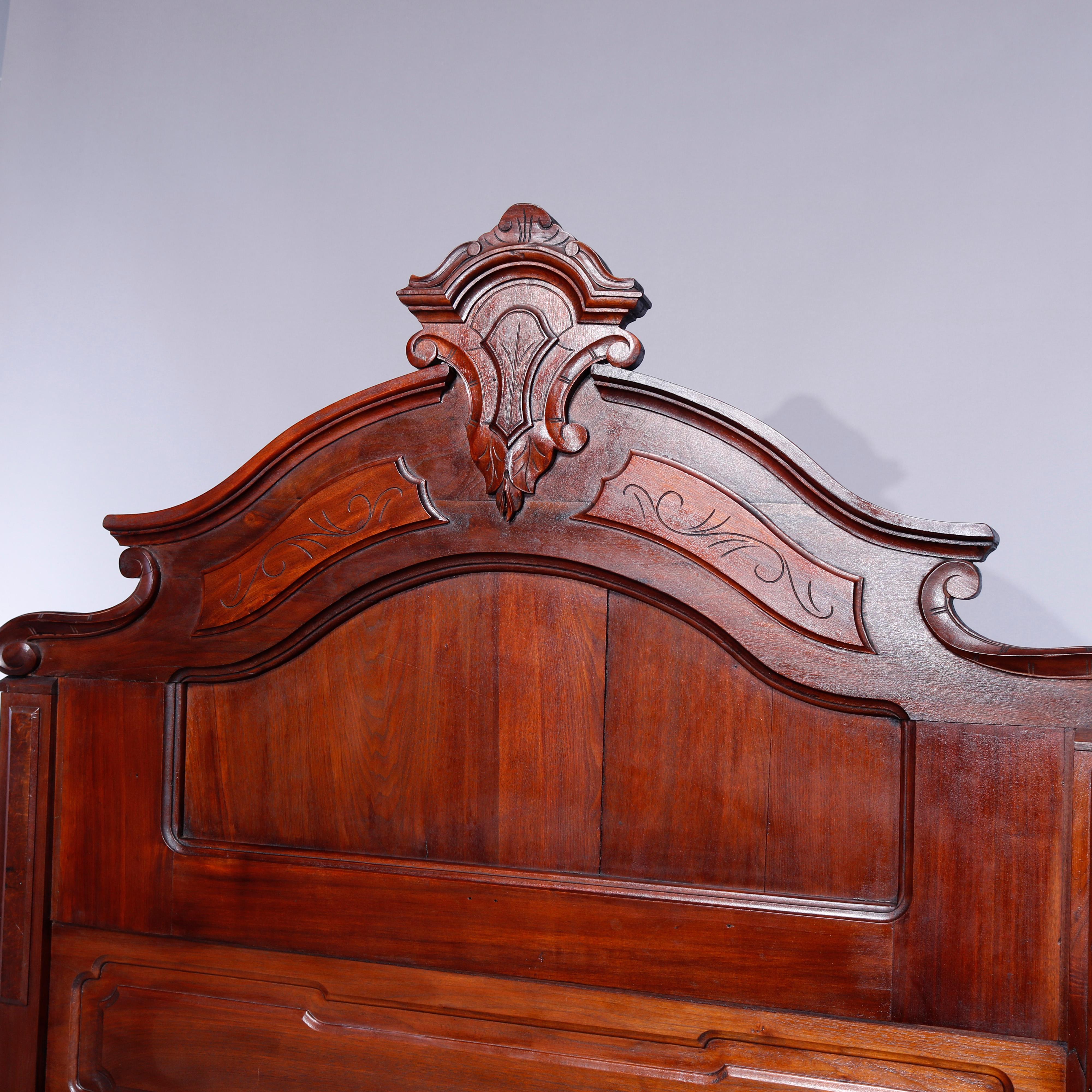 Antique Renaissance Revival Carved Walnut & Burl High Top Bed Circa 1890 In Good Condition In Big Flats, NY