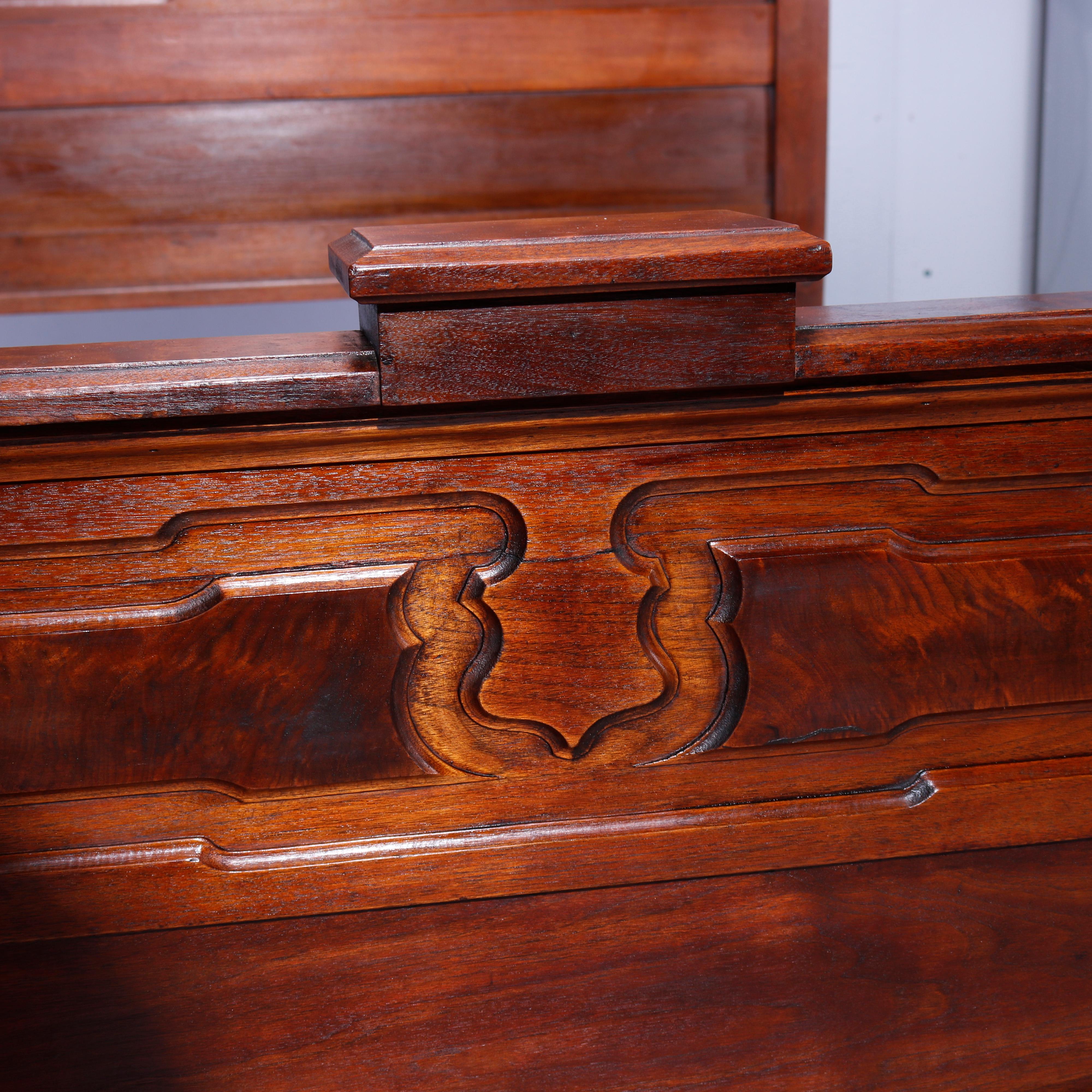 Antique Renaissance Revival Carved Walnut & Burl High Top Bed Circa 1890 3