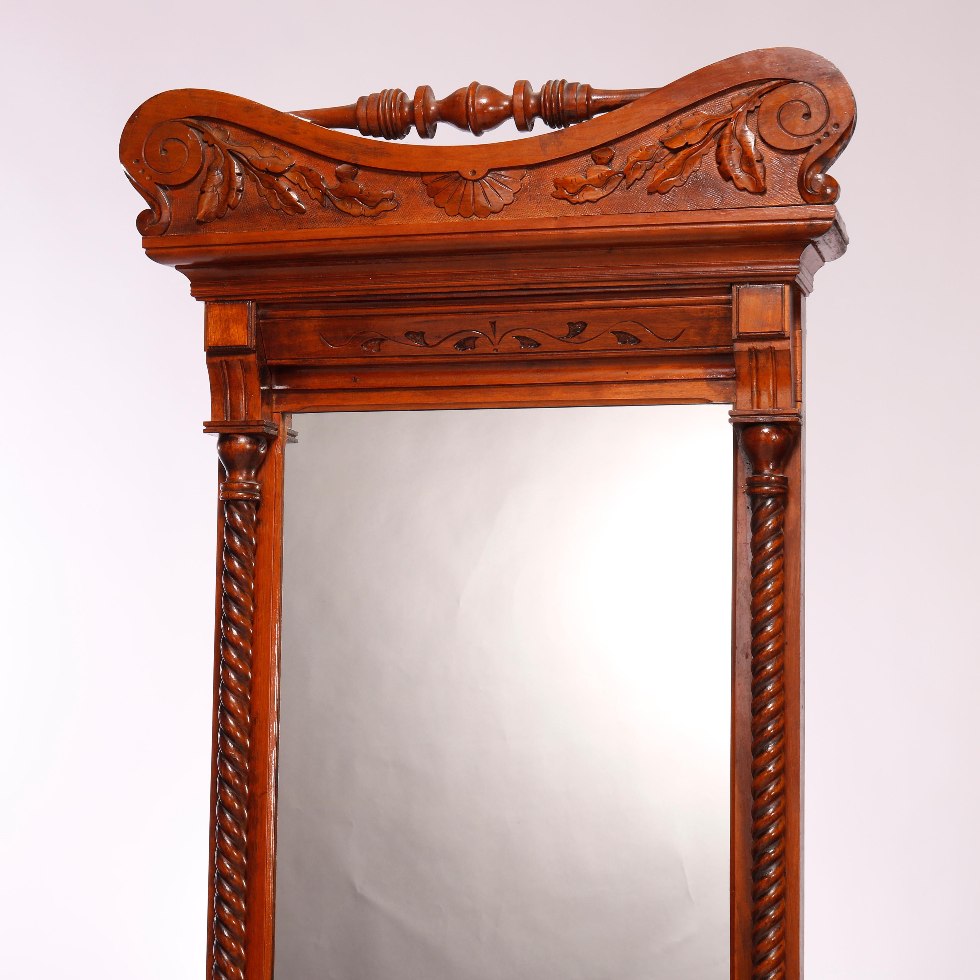 Victorian Antique Renaissance Revival Carved Walnut & Burl & Marble Pier Mirror, c1880