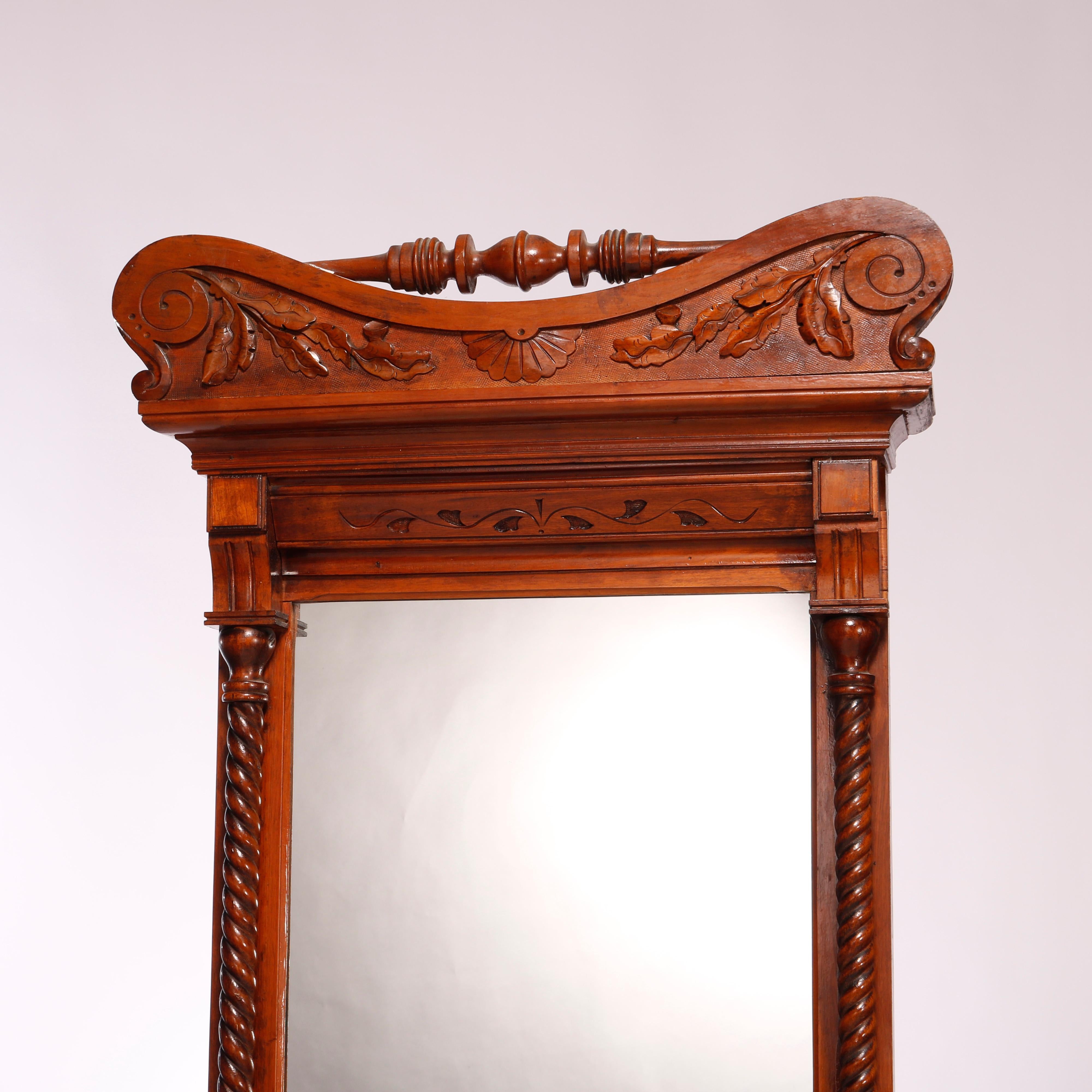 19th Century Antique Renaissance Revival Carved Walnut & Burl & Marble Pier Mirror, c1880