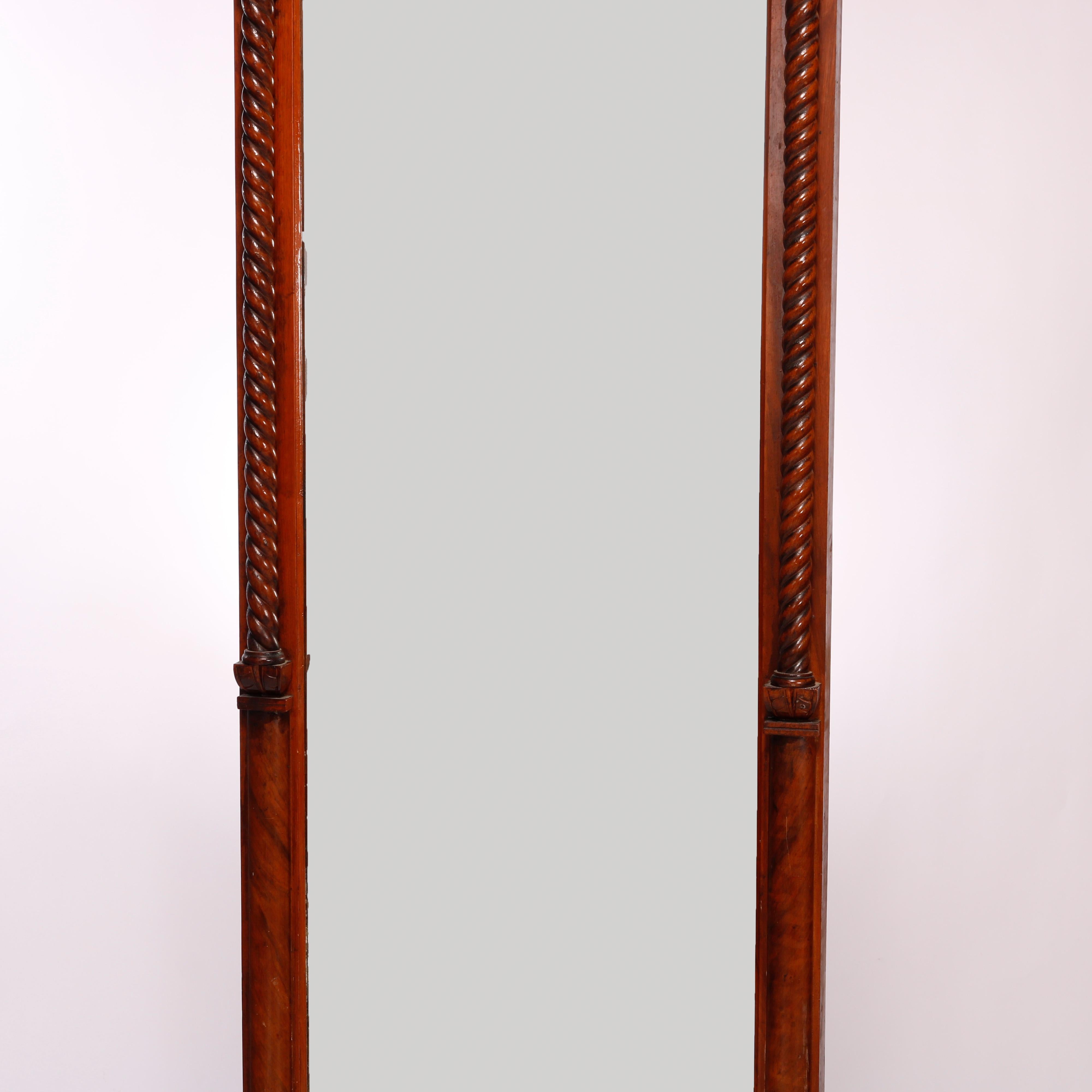 Antique Renaissance Revival Carved Walnut & Burl & Marble Pier Mirror, c1880 1