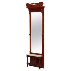 Antique Renaissance Revival Carved Walnut & Burl & Marble Pier Mirror, c1880
