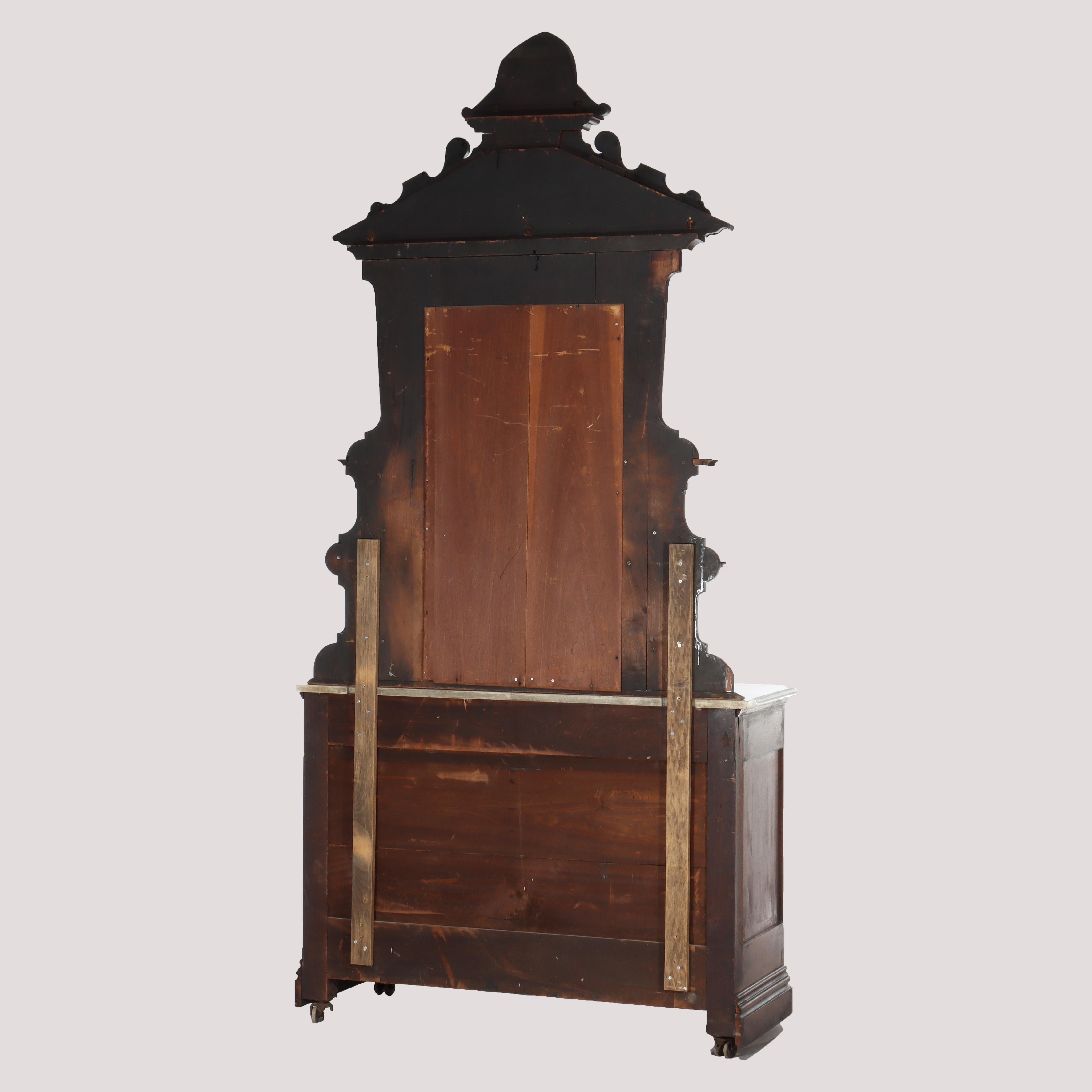 Antike Renaissance-Revival geschnitzt Nussbaum & Wurzel Marmor Top Sideboard c1890 im Angebot 9