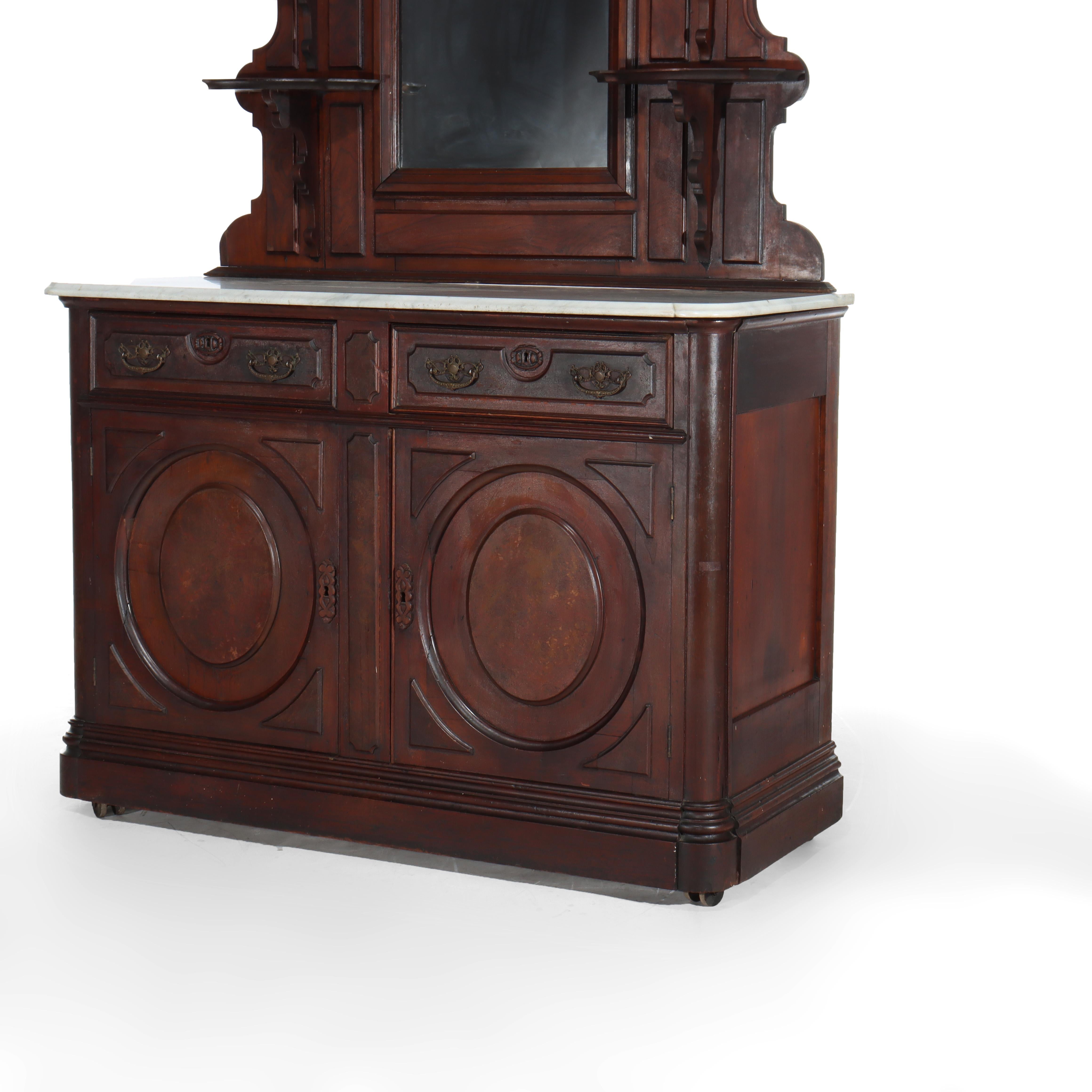 Antike Renaissance-Revival geschnitzt Nussbaum & Wurzel Marmor Top Sideboard mit Spiegel C1880

Maße - 114