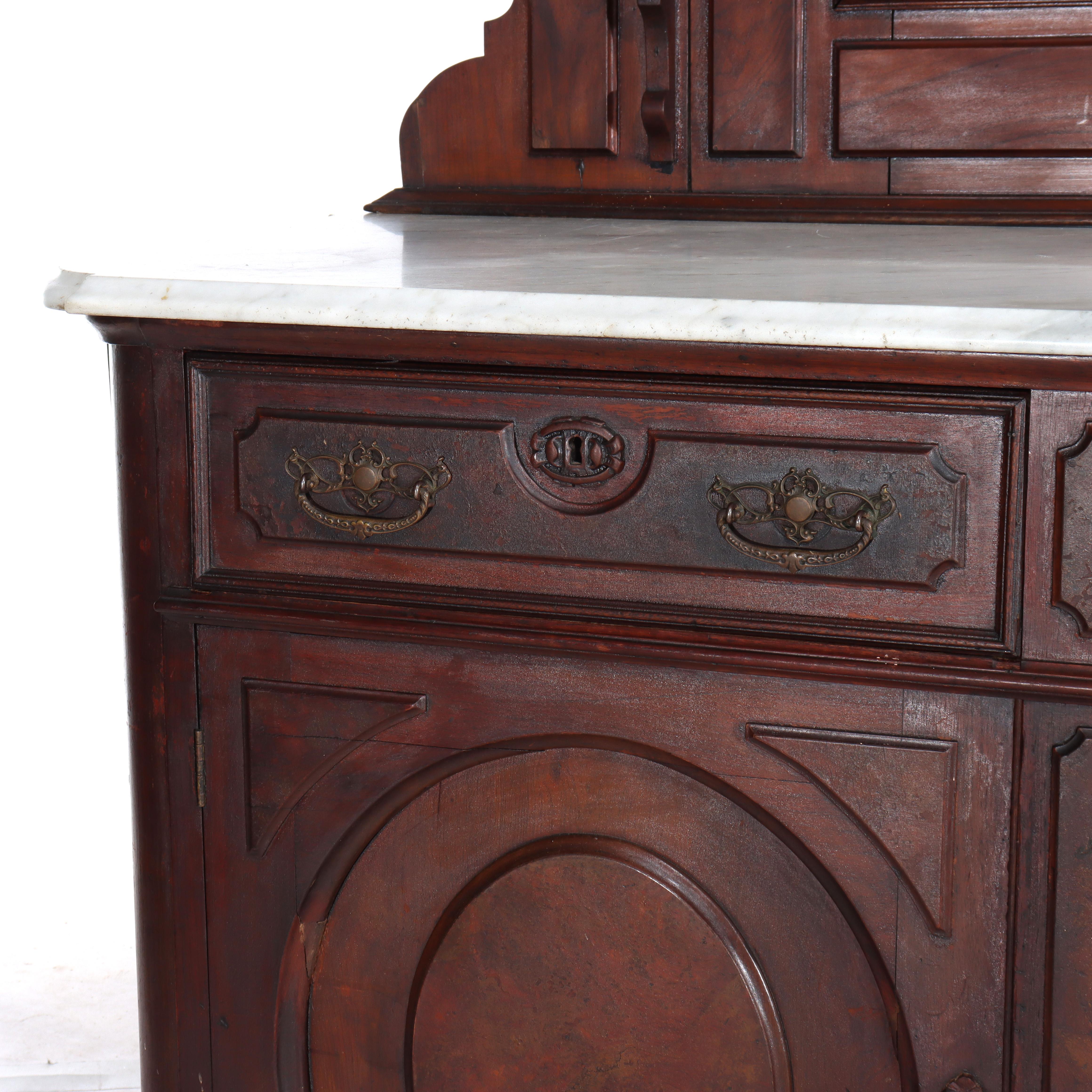 Antike Renaissance-Revival geschnitzt Nussbaum & Wurzel Marmor Top Sideboard c1890 im Angebot 3