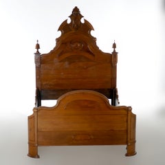 Antique Renaissance Revival Carved Walnut Double Bed, C1890