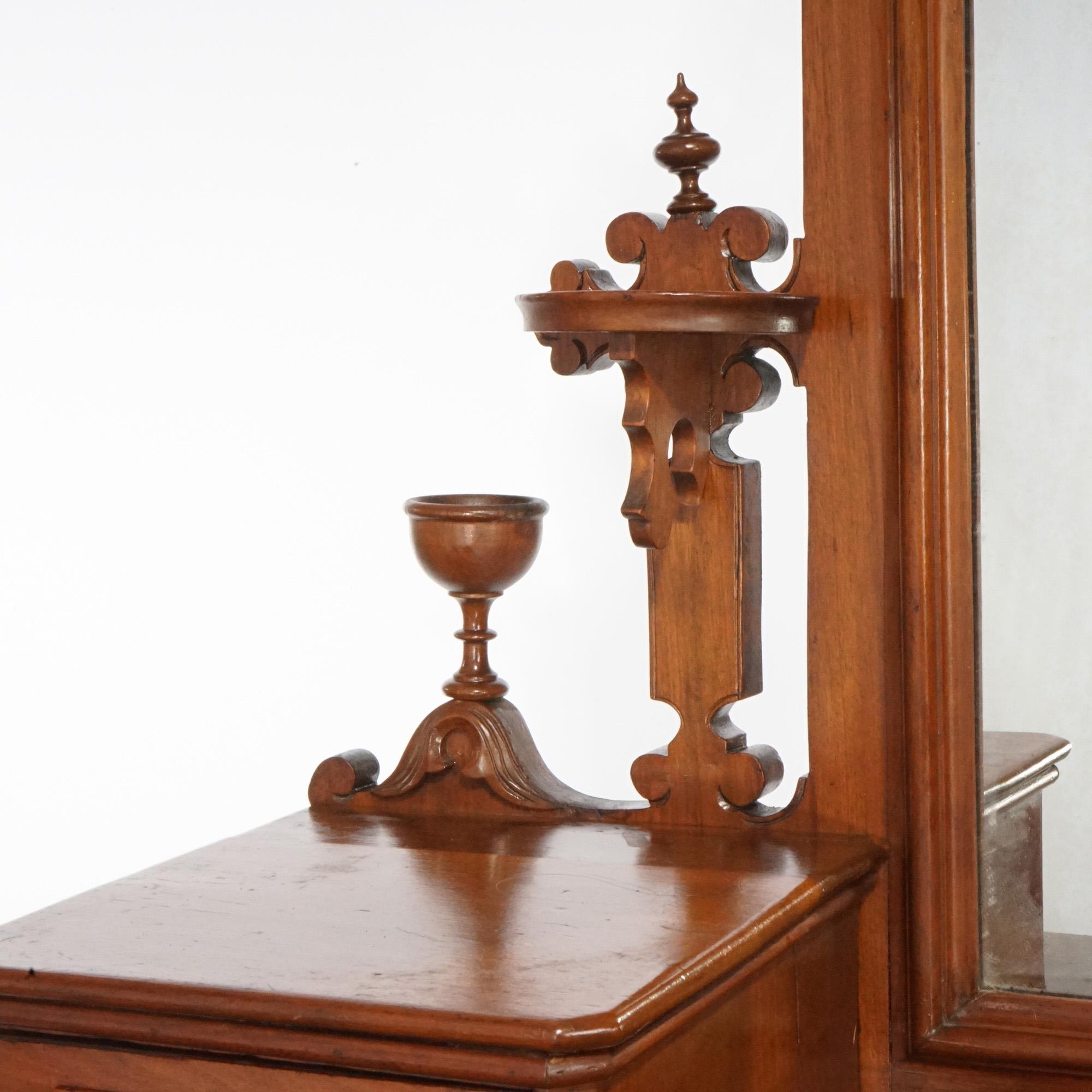 Antike Renaissance-Revival-Kommode aus geschnitztem Nussbaumholz mit Spiegel, um 1880 im Angebot 8