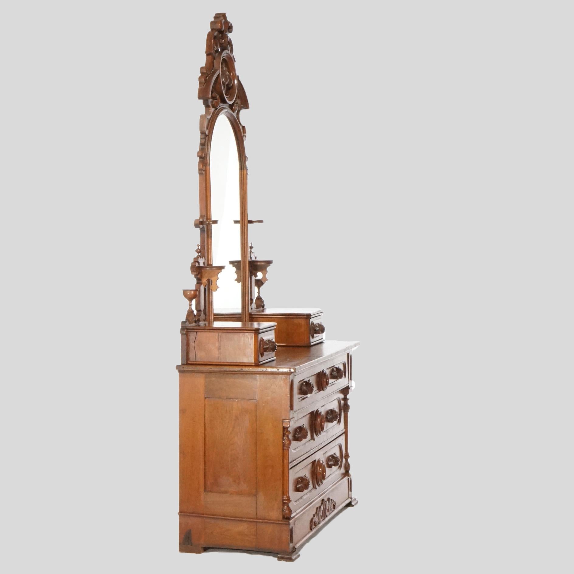 Antike Renaissance-Revival-Kommode aus geschnitztem Nussbaumholz mit Spiegel, um 1880 (Geschnitzt) im Angebot