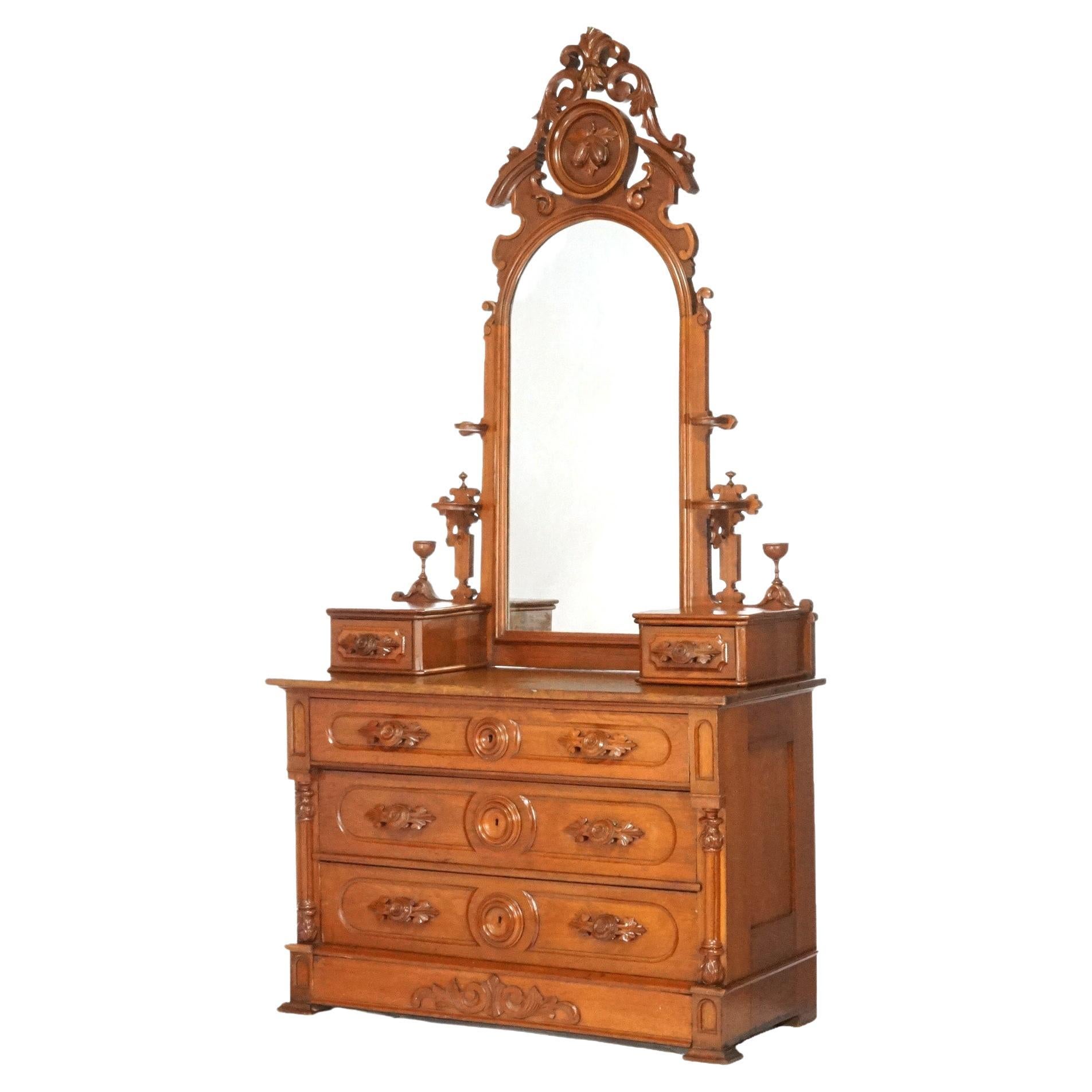 Antique Renaissance Revival Carved Walnut Dresser with Mirror circa 1880 For Sale