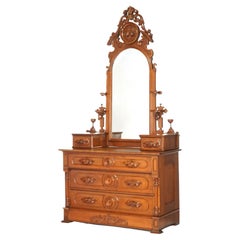 Antique Renaissance Revival Carved Walnut Dresser with Mirror circa 1880