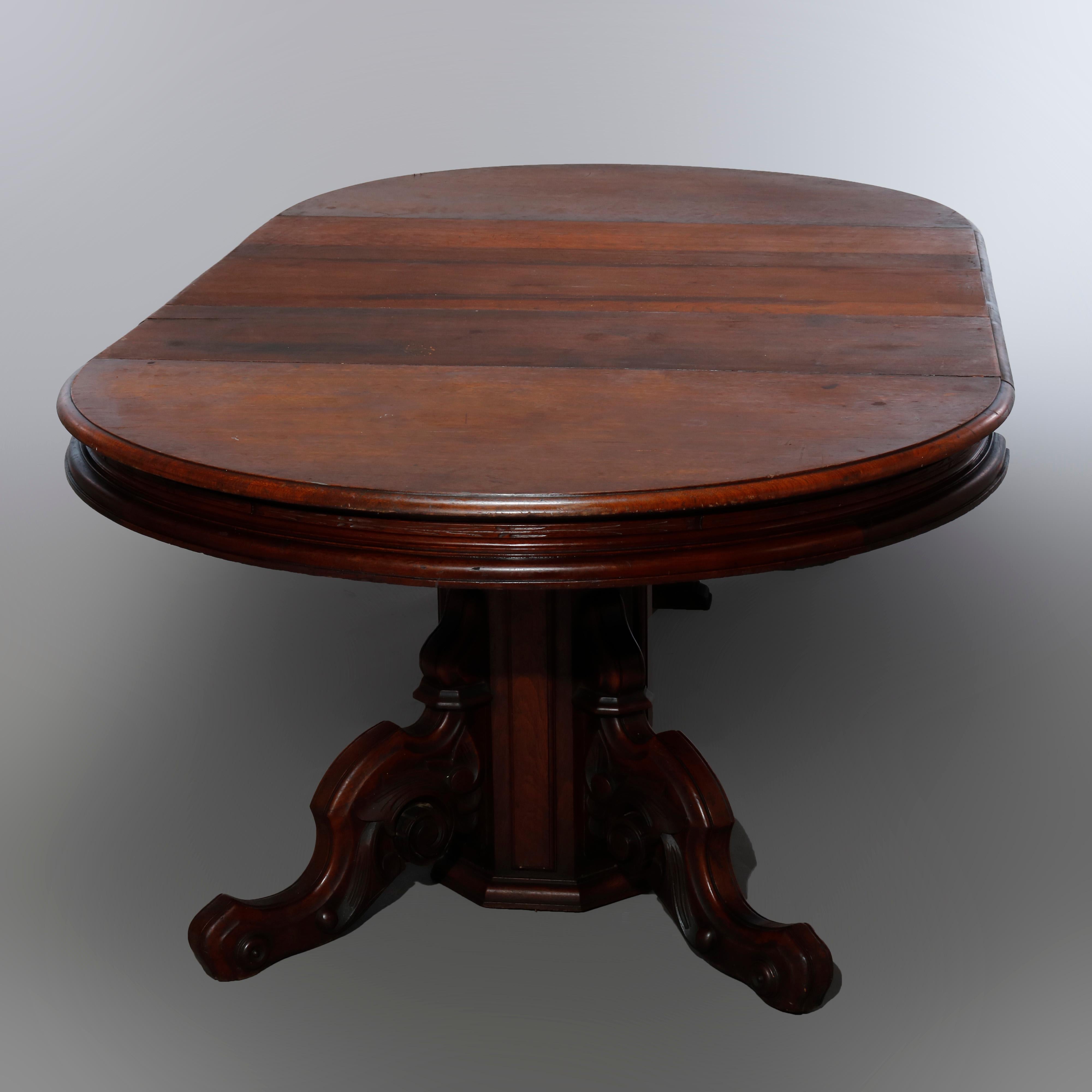 Antique Renaissance Revival Carved Walnut Extension Dining Table & Leaves, c1880 In Good Condition In Big Flats, NY