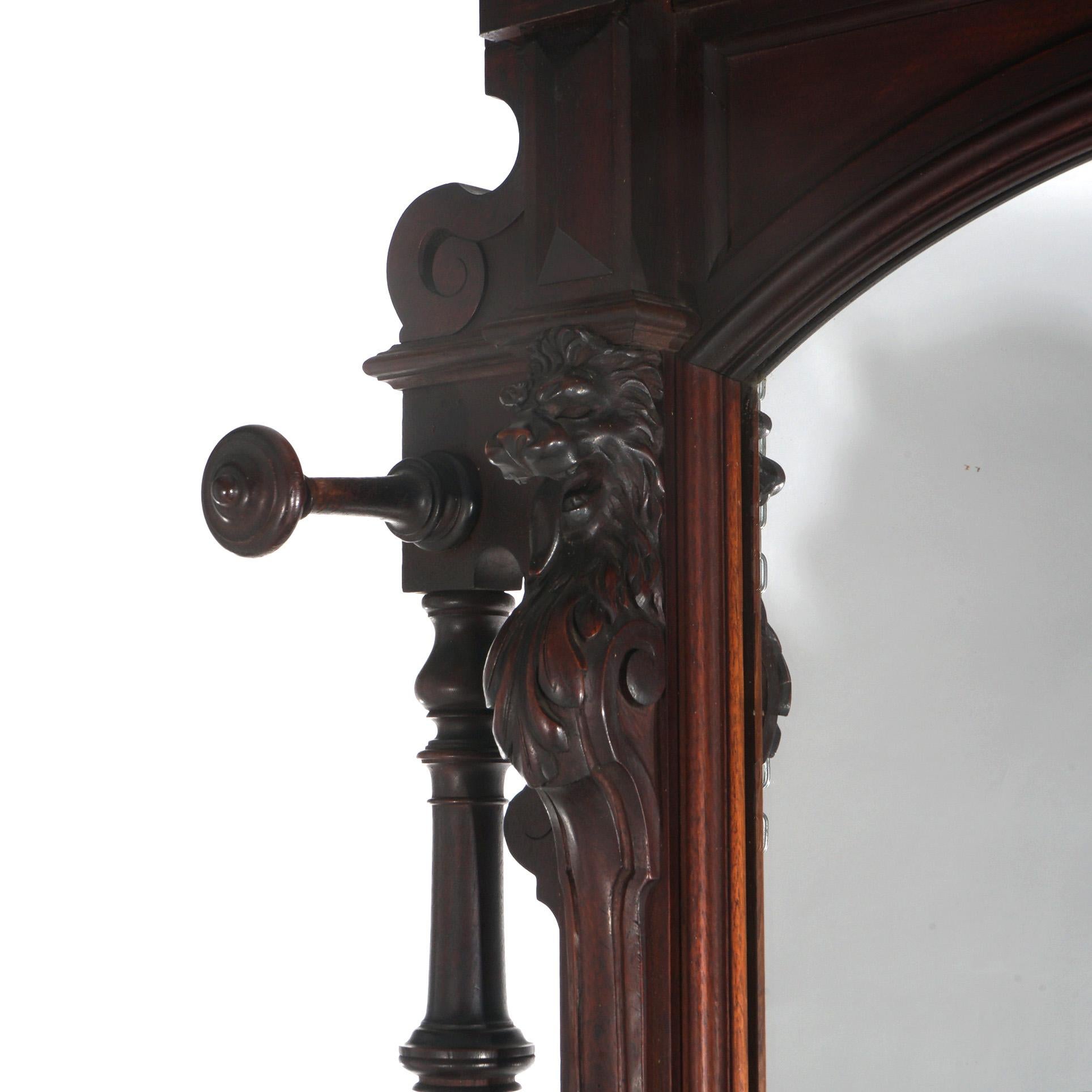 Antique Revival Noyer sculpté Figural Marble Top Hall Tree c1880 en vente 9