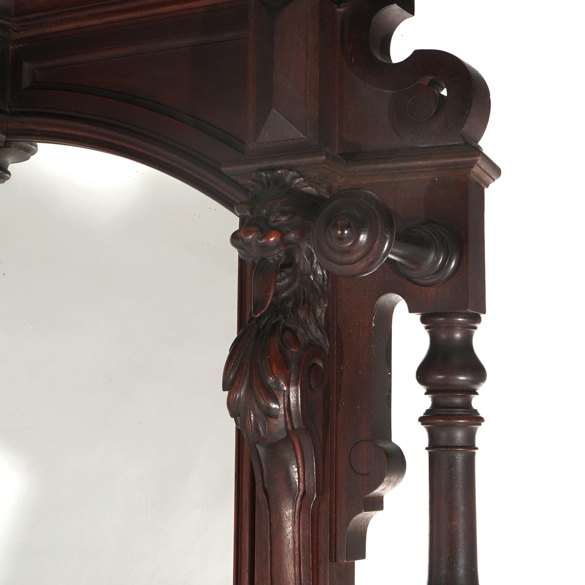 Antique Revival Noyer sculpté Figural Marble Top Hall Tree c1880 en vente 10