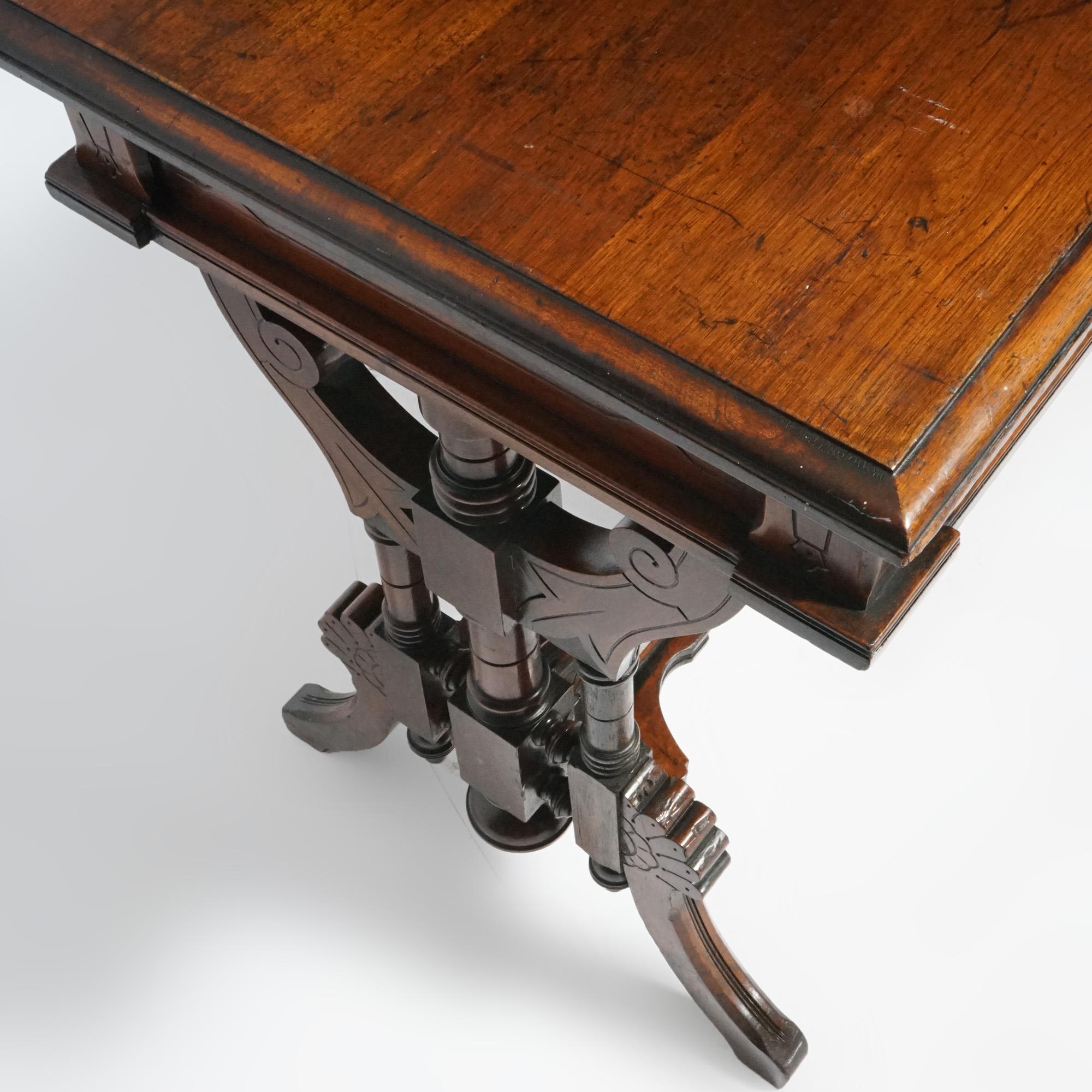 Antique Renaissance Revival Carved Walnut Library Table, Circa 1890 5