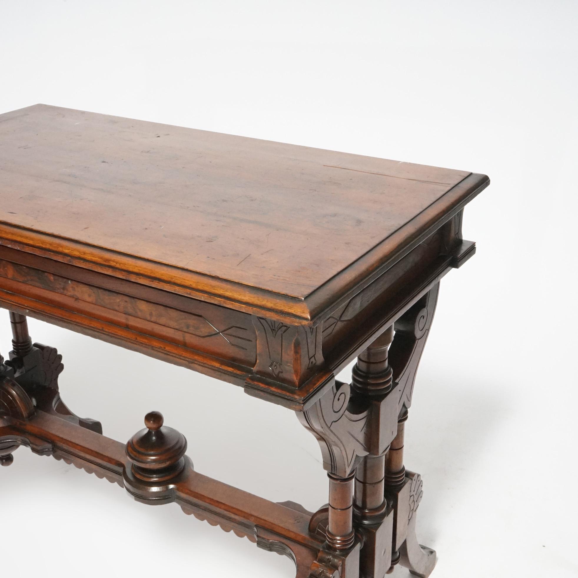 Antique Renaissance Revival Carved Walnut Library Table, Circa 1890 6