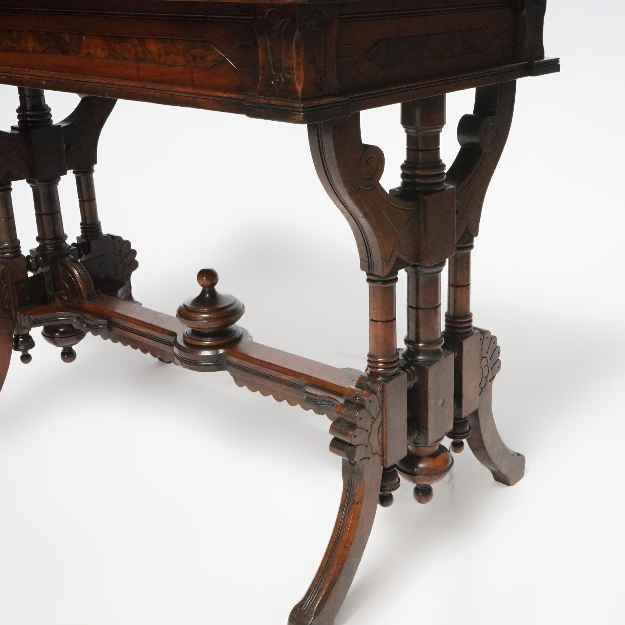 Antique Renaissance Revival Carved Walnut Library Table, Circa 1890 11