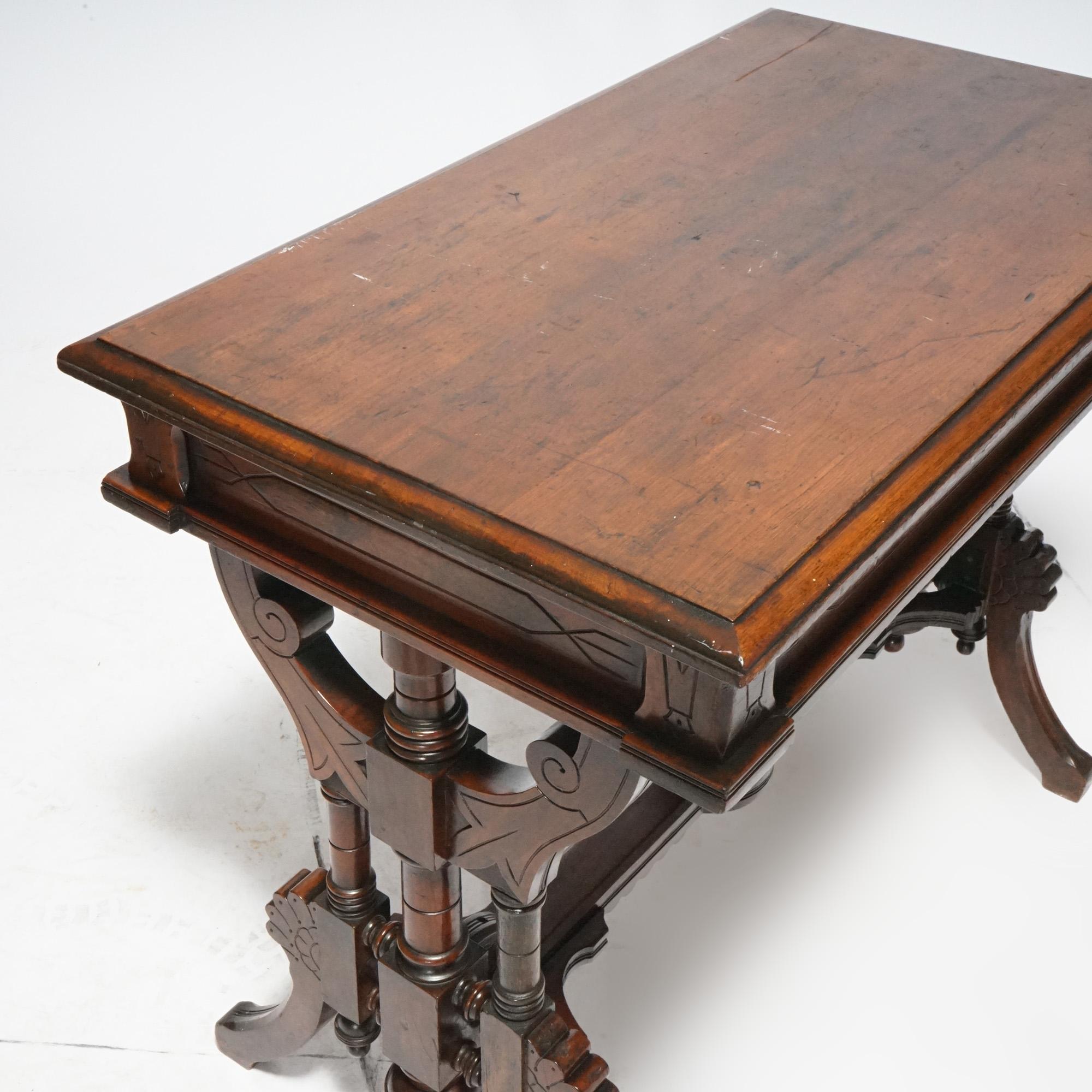 Antique Renaissance Revival Carved Walnut Library Table, Circa 1890 In Good Condition In Big Flats, NY