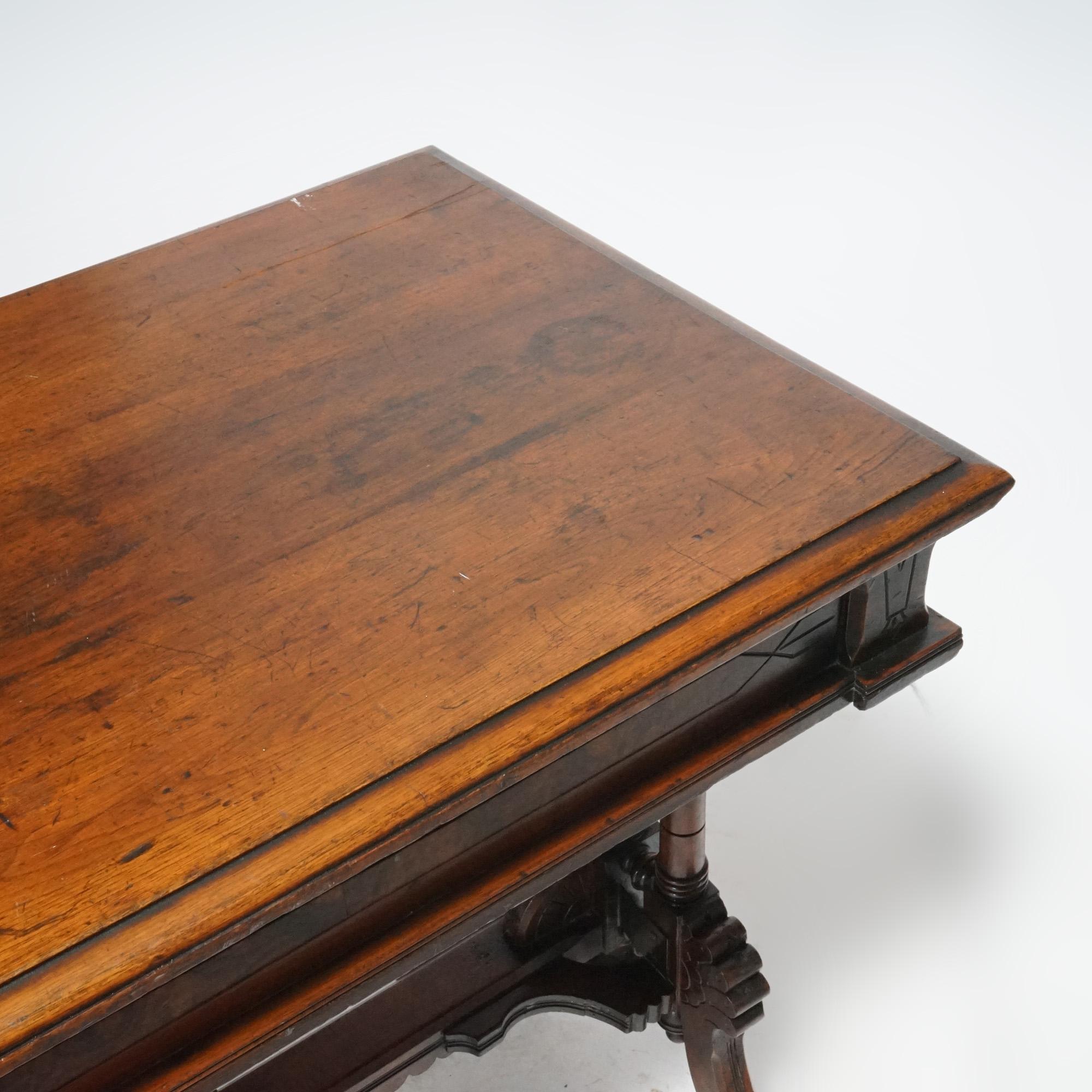 19th Century Antique Renaissance Revival Carved Walnut Library Table, Circa 1890
