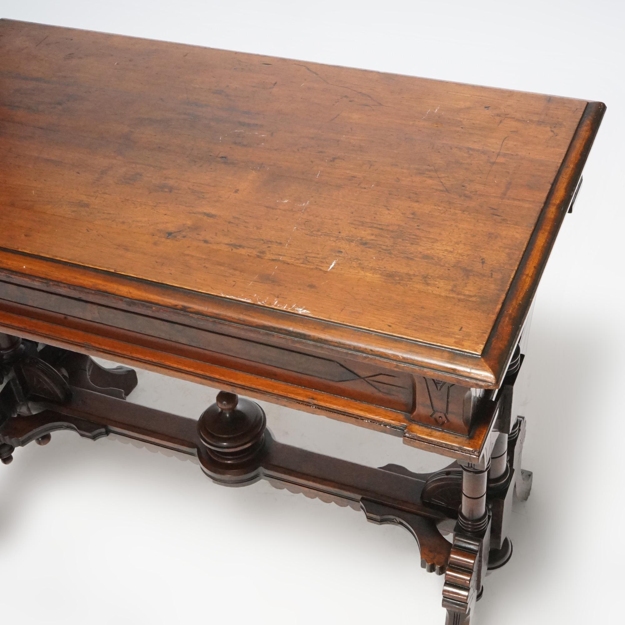 Antique Renaissance Revival Carved Walnut Library Table, Circa 1890 1