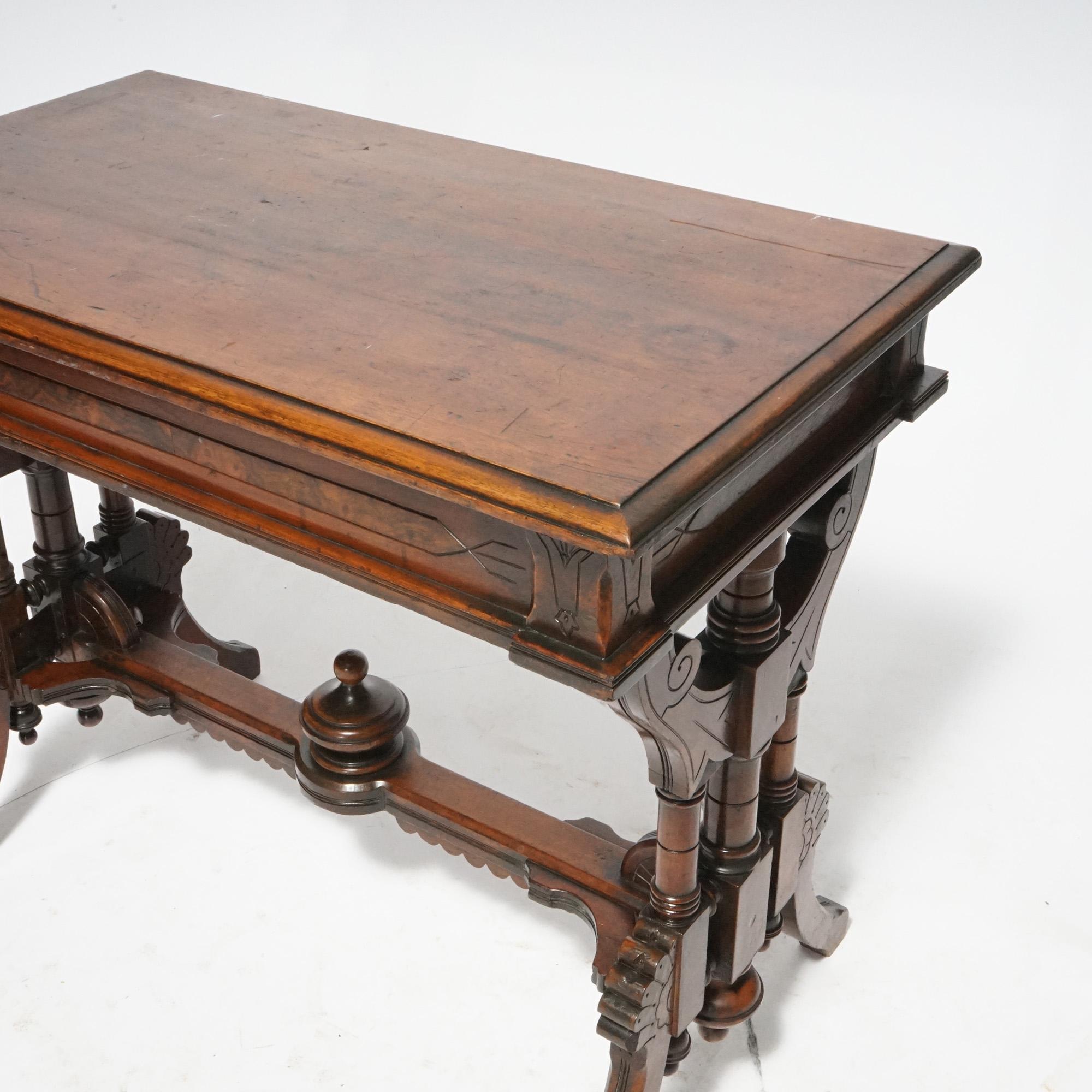 Antique Renaissance Revival Carved Walnut Library Table, Circa 1890 2