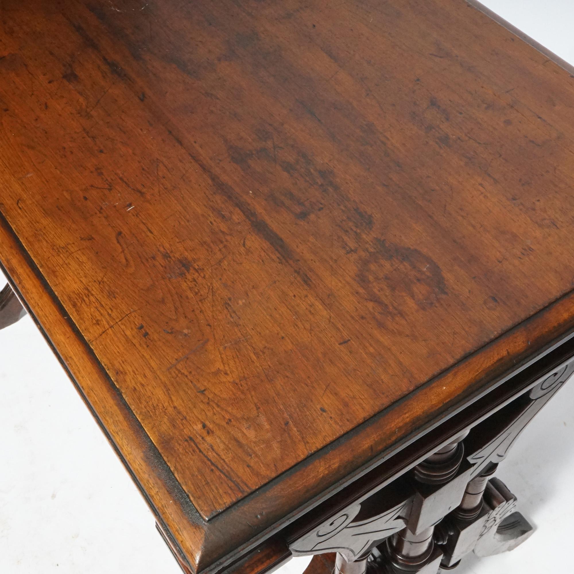 Antique Renaissance Revival Carved Walnut Library Table, Circa 1890 3
