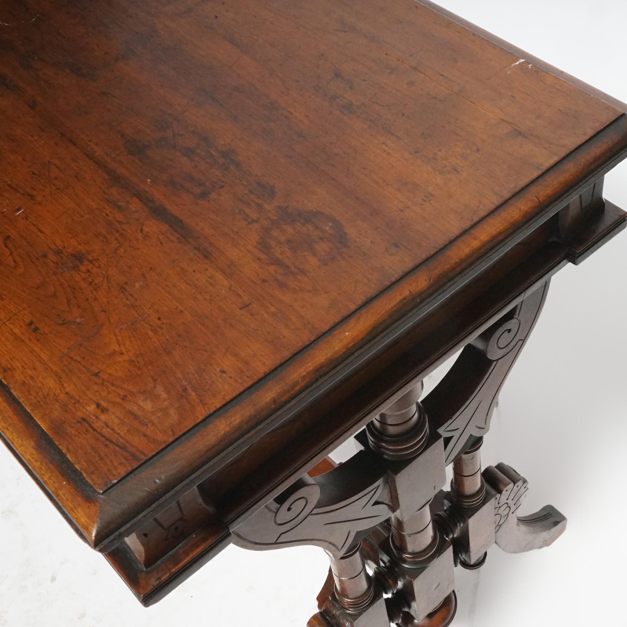 Antique Renaissance Revival Carved Walnut Library Table, Circa 1890 4