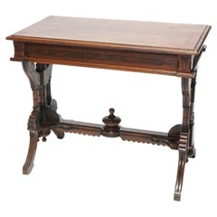 Antique Renaissance Revival Carved Walnut Library Table, Circa 1890