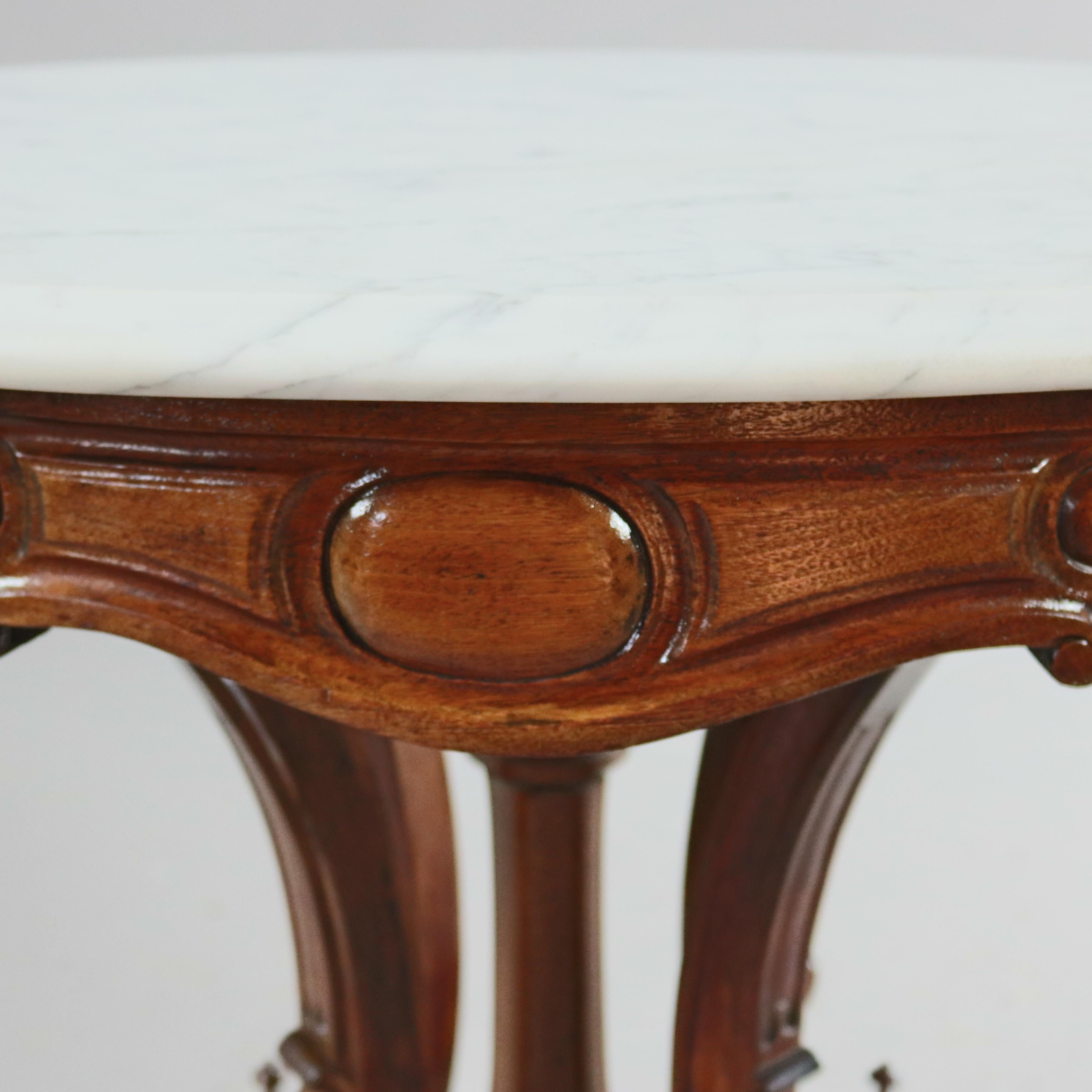American Antique Renaissance Revival Carved Walnut & Marble Center Table, circa 1880 
