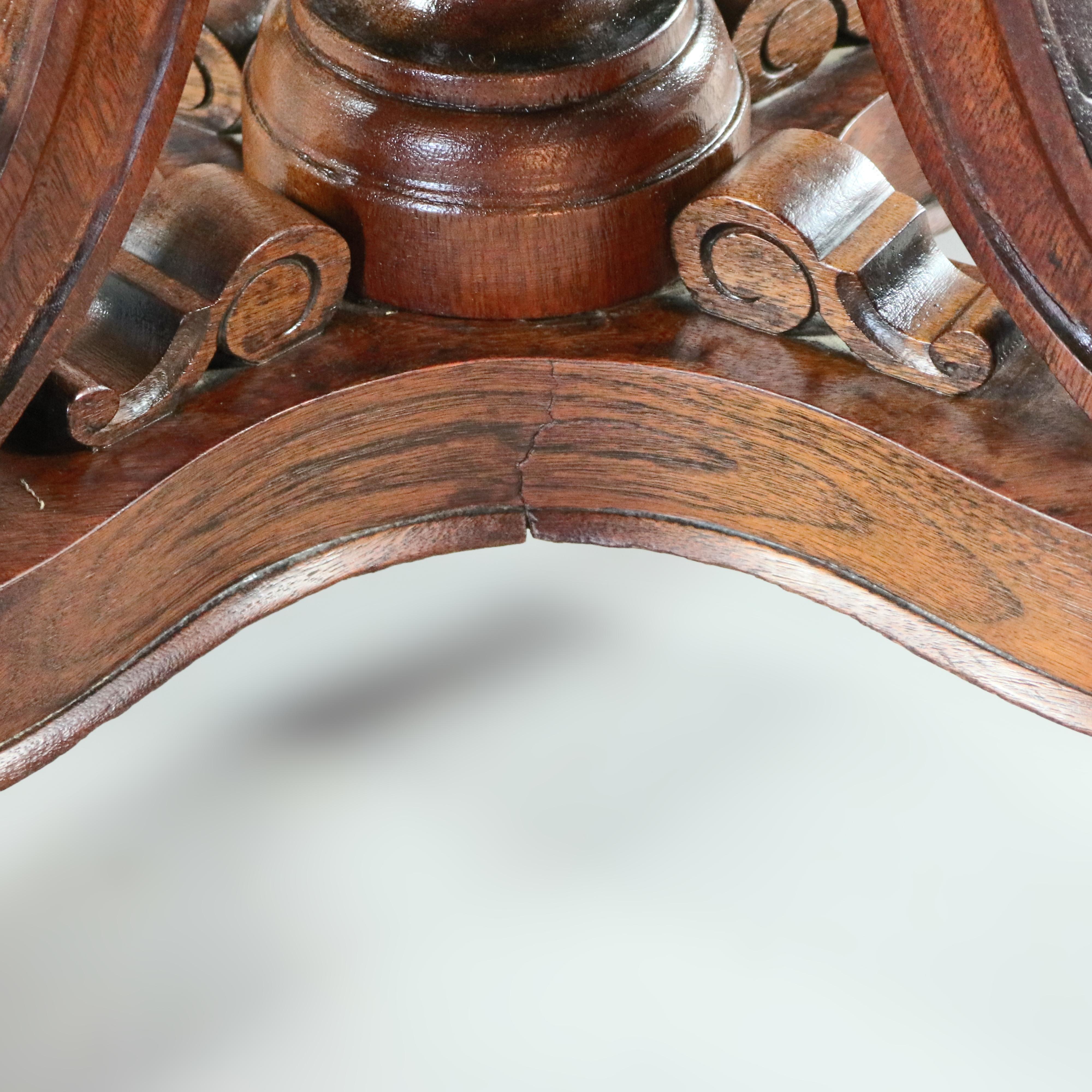 Antique Renaissance Revival Carved Walnut & Marble Center Table, circa 1880  In Good Condition In Big Flats, NY