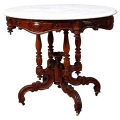 Antique Renaissance Revival Carved Walnut and Marble Center Table, circa 1880