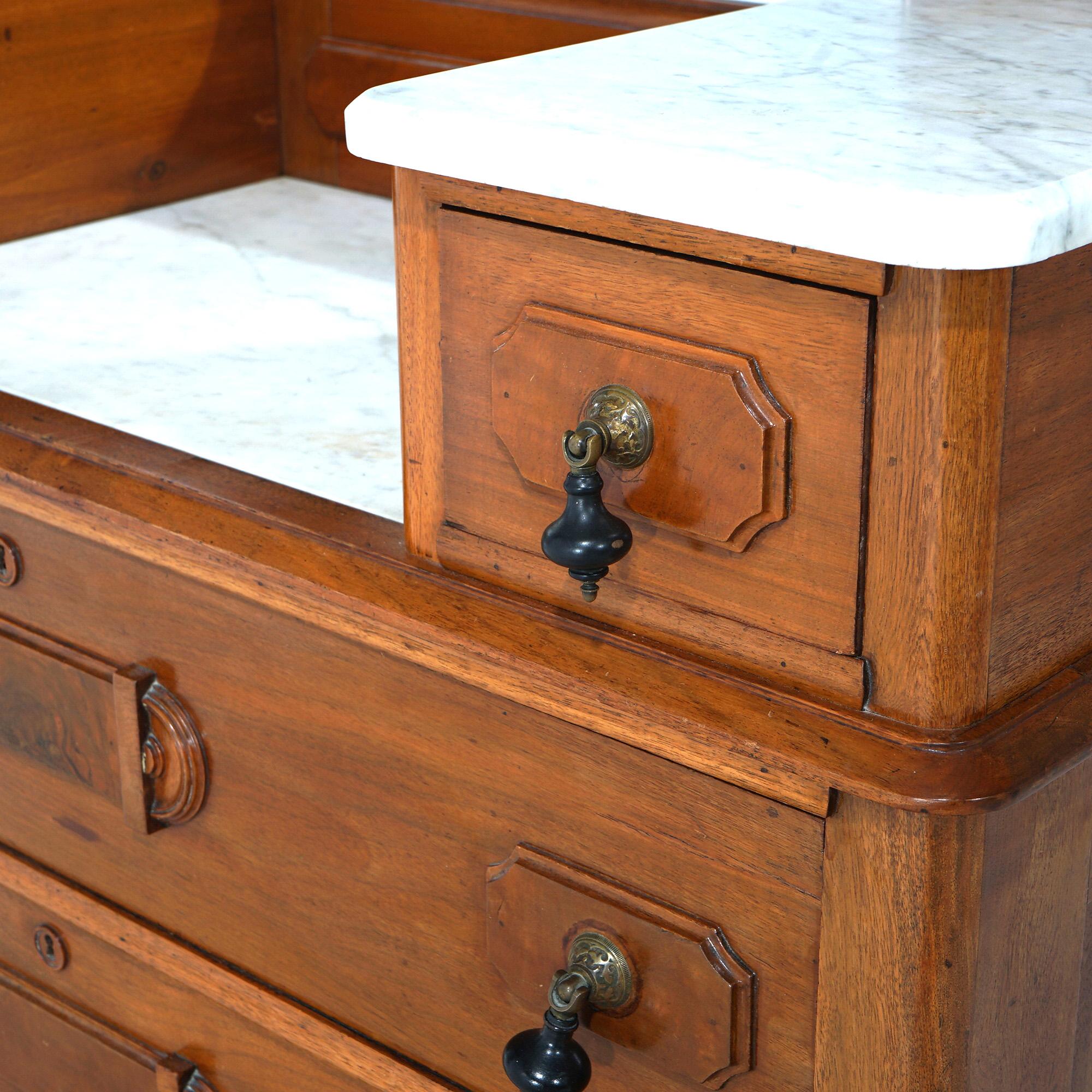 Antique Renaissance Revival Carved Walnut & Marble Drop Center Mirrored Dresser For Sale 11