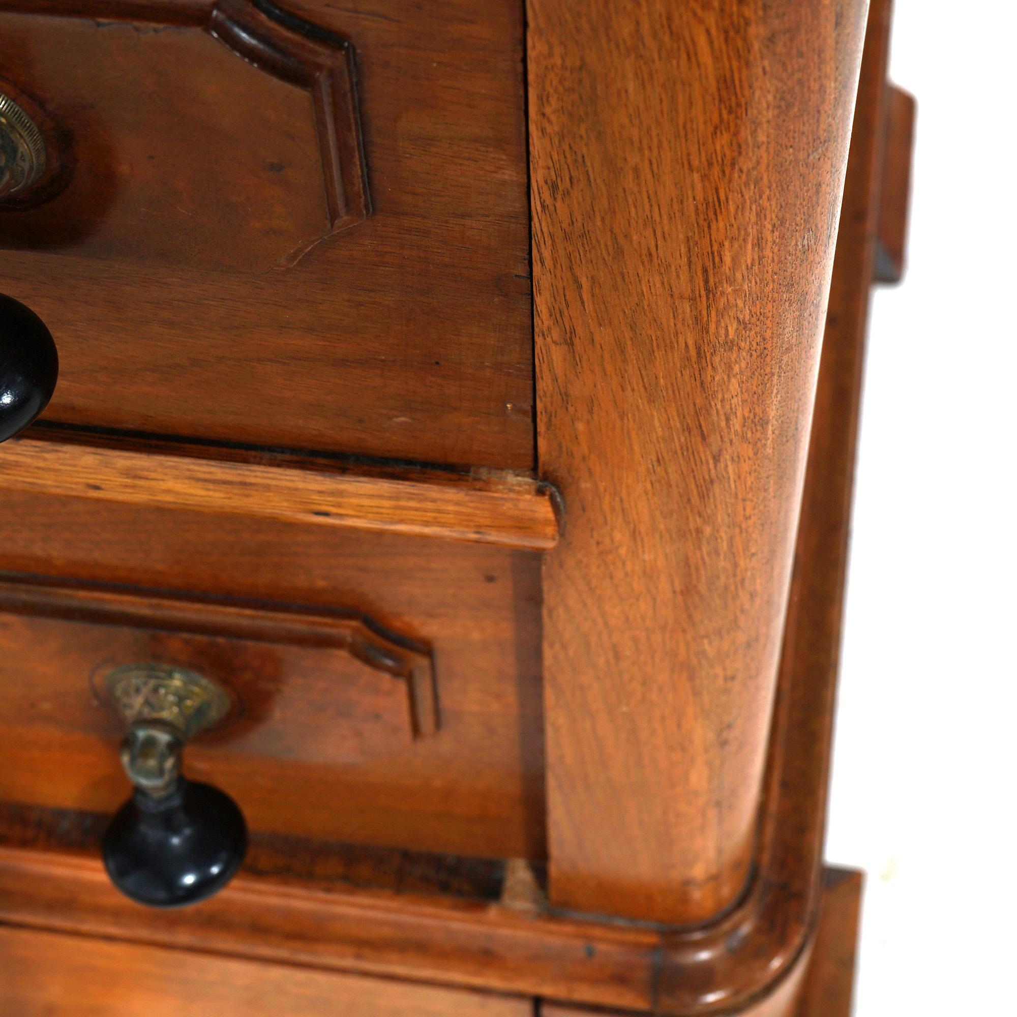 Antique Renaissance Revival Carved Walnut & Marble Drop Center Mirrored Dresser For Sale 12