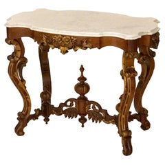 Antique Renaissance Revival Carved Walnut, Marble & Gilt Table, C1890