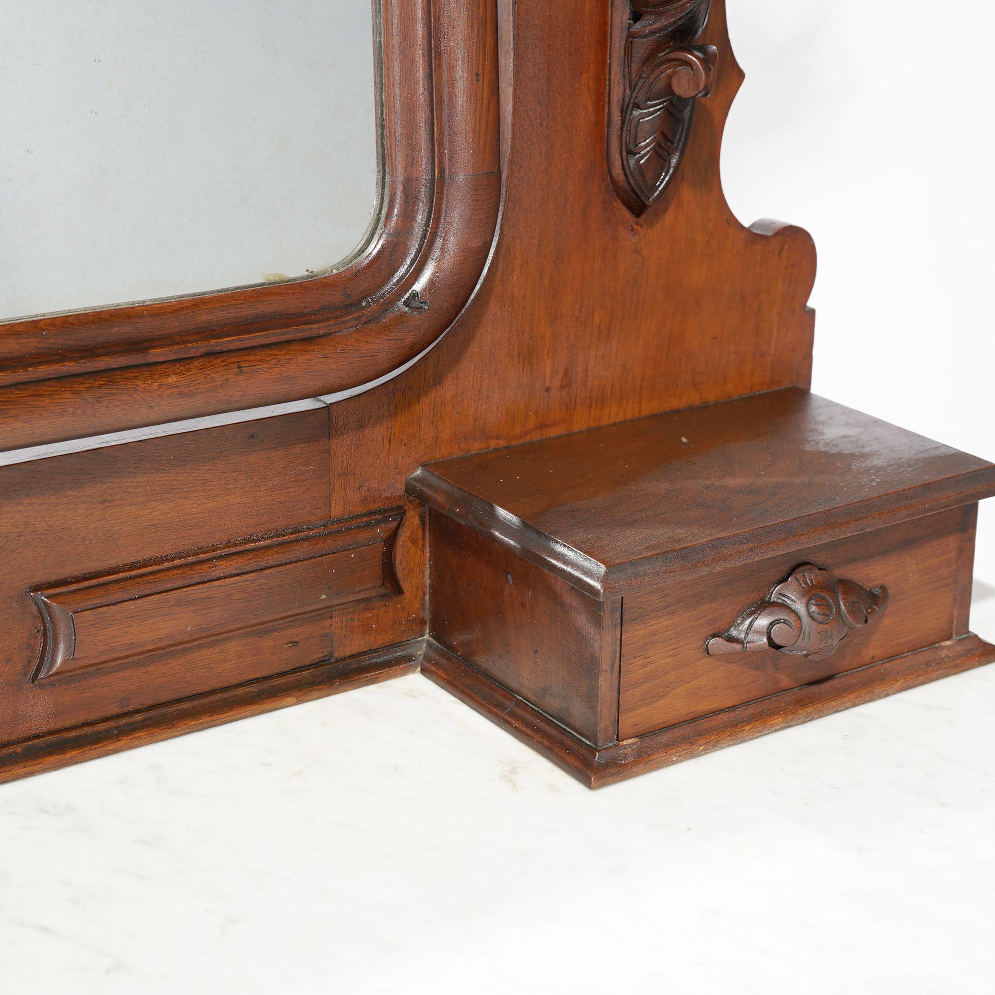 Antique Renaissance Revival Carved Walnut & Marble Mirrored Dresser, Phila, 1880 1