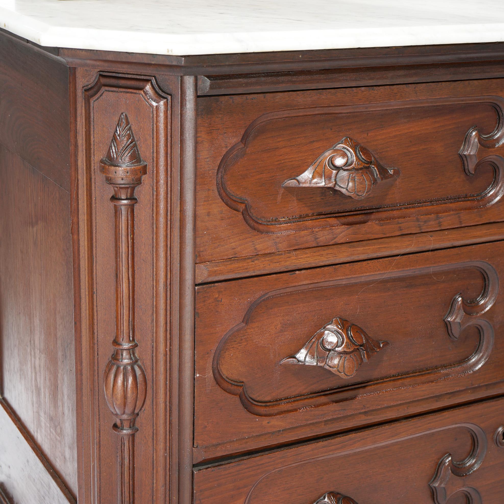 Antique Renaissance Revival Carved Walnut & Marble Mirrored Dresser, Phila, 1880 4