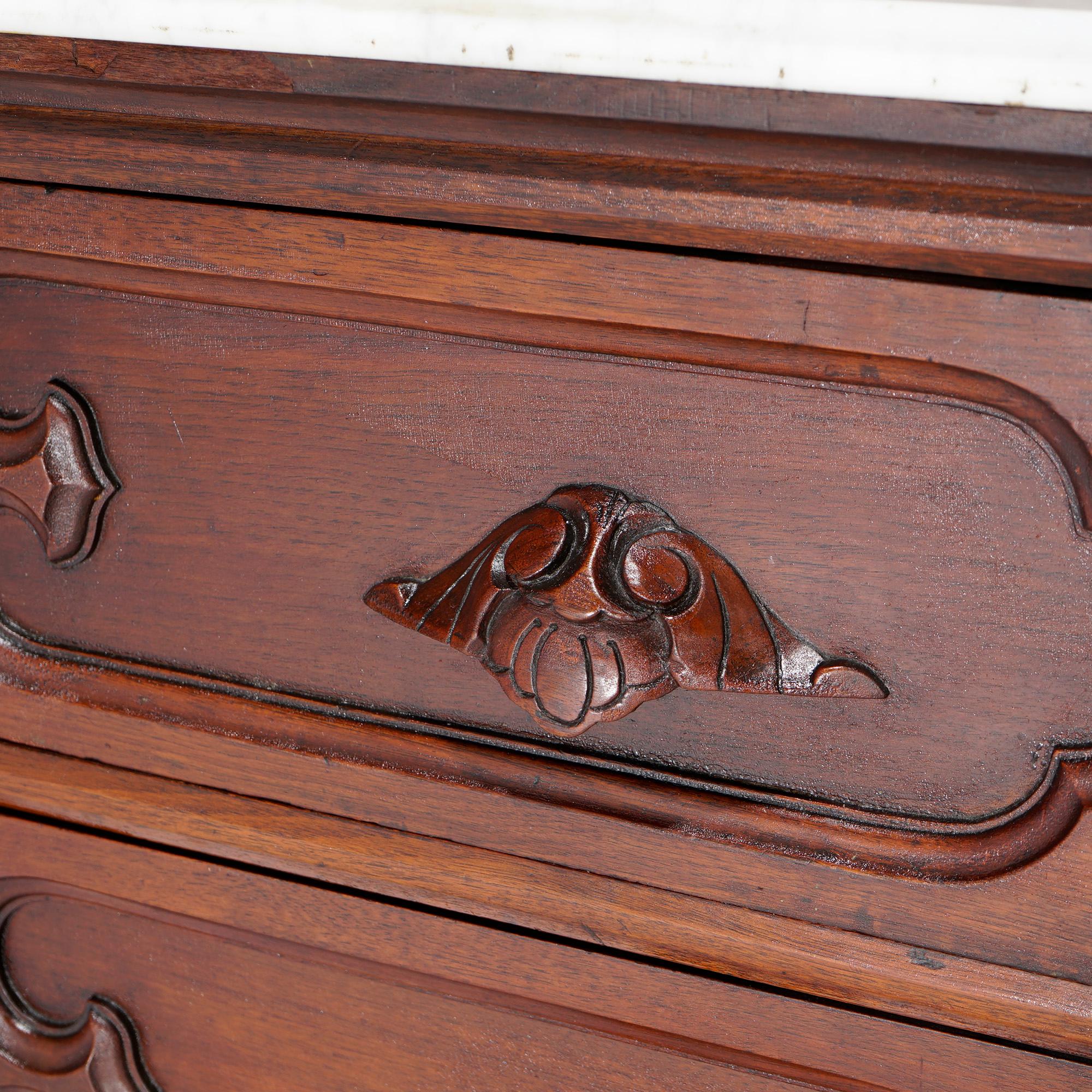 Antique Renaissance Revival Carved Walnut & Marble Mirrored Dresser, Phila, 1880 6