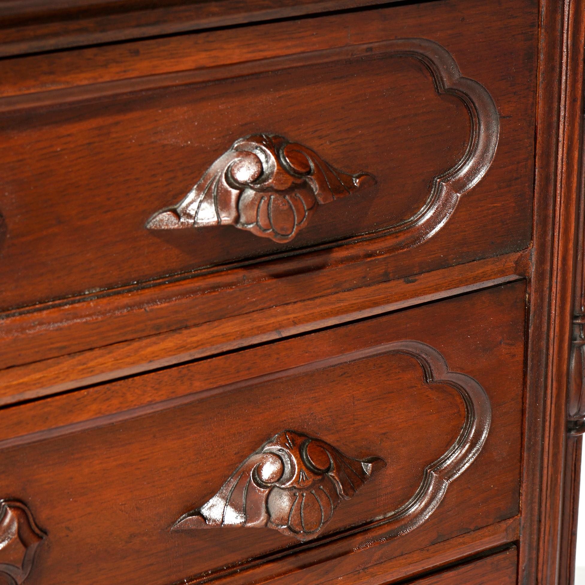 Antique Renaissance Revival Carved Walnut & Marble Mirrored Dresser, Phila, 1880 7