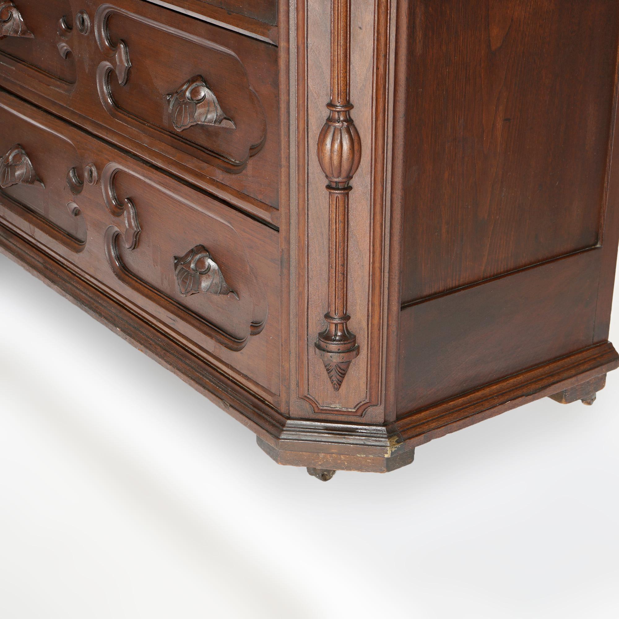 Antique Renaissance Revival Carved Walnut & Marble Mirrored Dresser, Phila, 1880 8