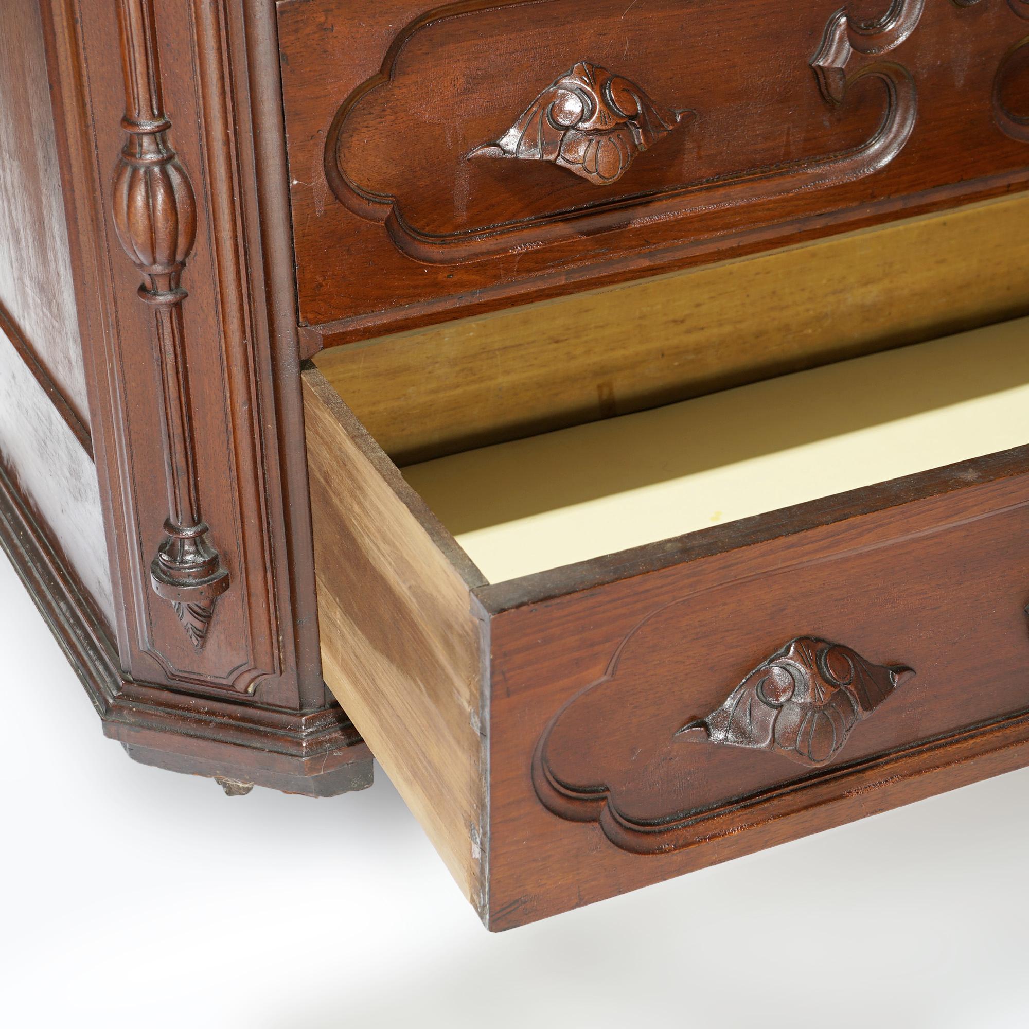 Antique Renaissance Revival Carved Walnut & Marble Mirrored Dresser, Phila, 1880 9