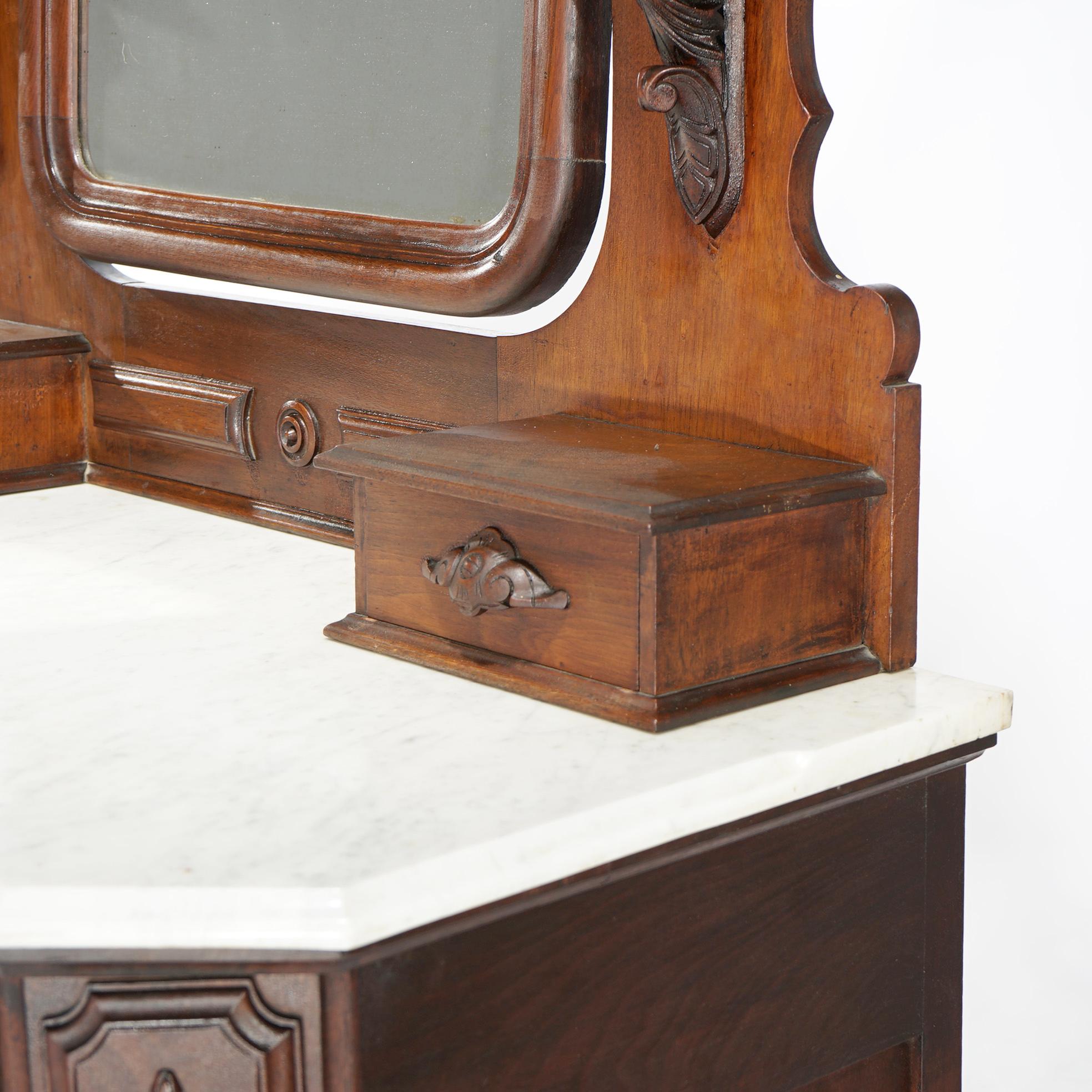 19th Century Antique Renaissance Revival Carved Walnut & Marble Mirrored Dresser, Phila, 1880
