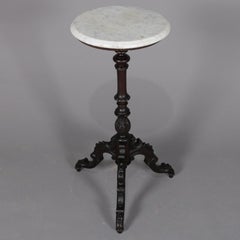 Antique Renaissance Revival Carved Walnut and Marble Plant Stand, circa 1890