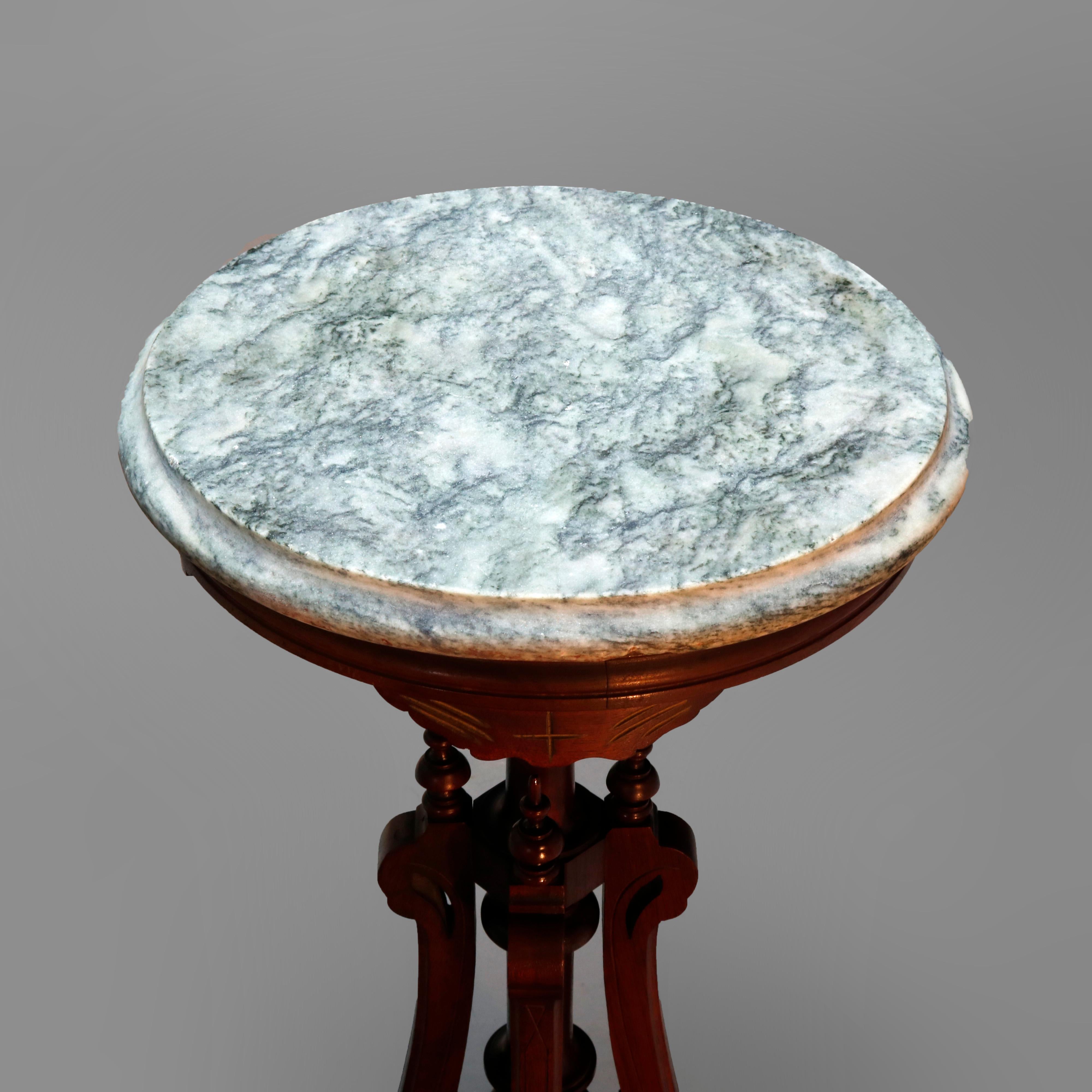American Antique Renaissance Revival Carved Walnut Marble Top Fern Stand, circa 1890