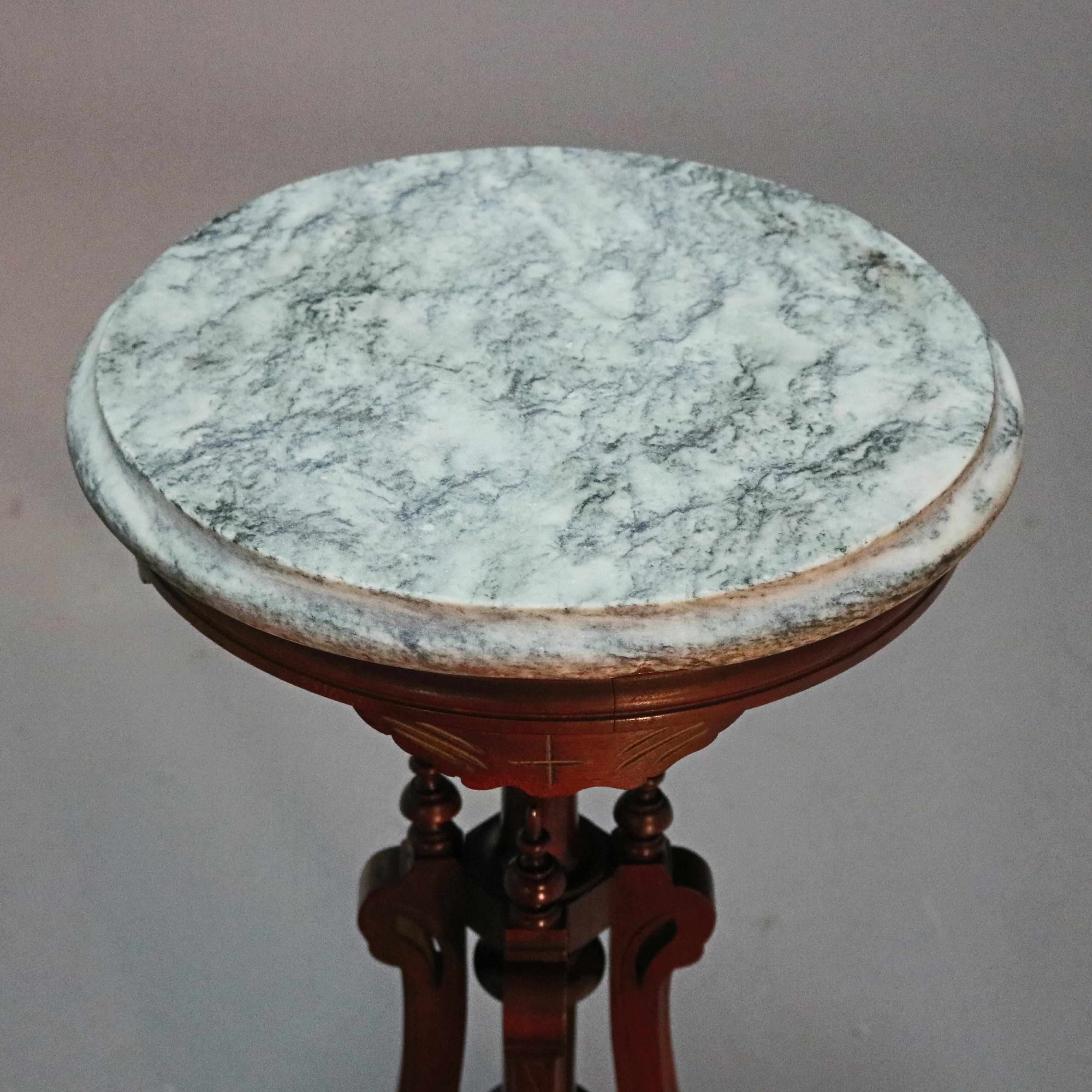 Beveled Antique Renaissance Revival Carved Walnut Marble Top Fern Stand, circa 1890